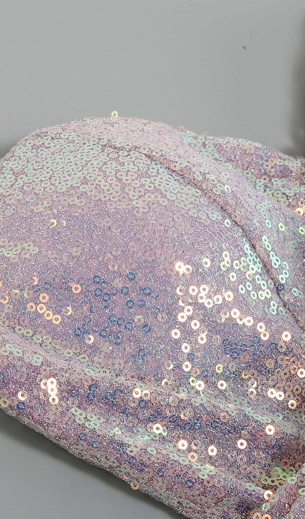 FEATHER SEQUIN PURPLE MIDI DRESS FOR PARTY