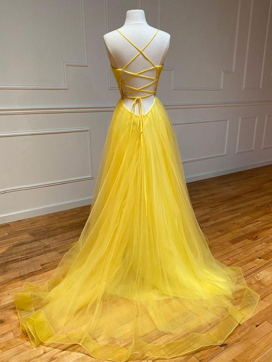 YELLOW TULLE MAXI DRESS FOR FORMAL EVENTS