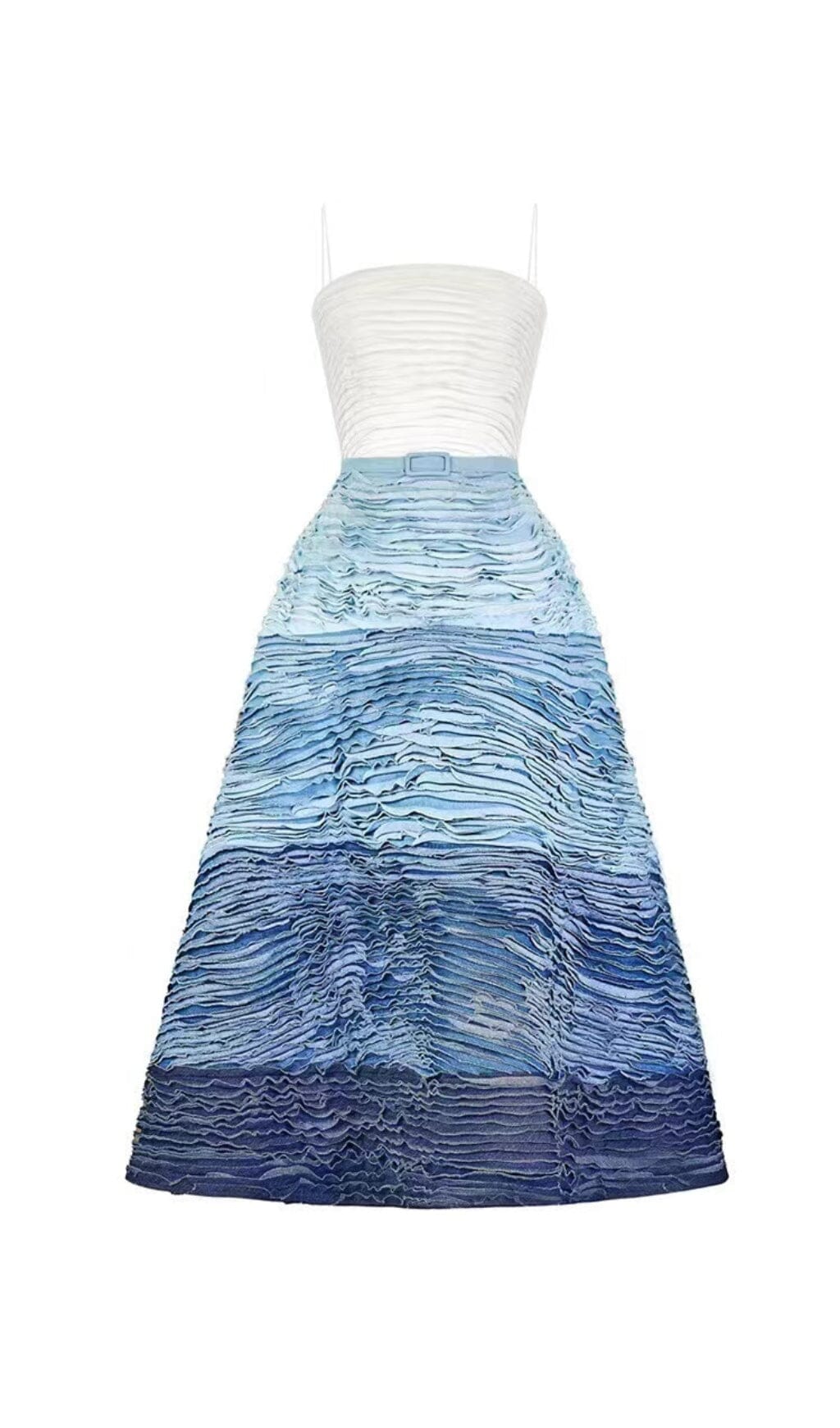 BLUE RIPPLE HALTER MIDI DRESS FOR WEDDING