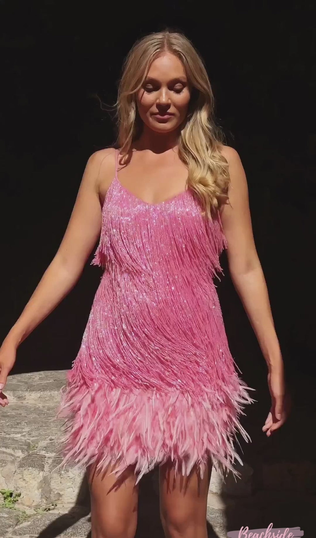 PINK TASSEL FEATHER MINI DRESS FOR PARTY