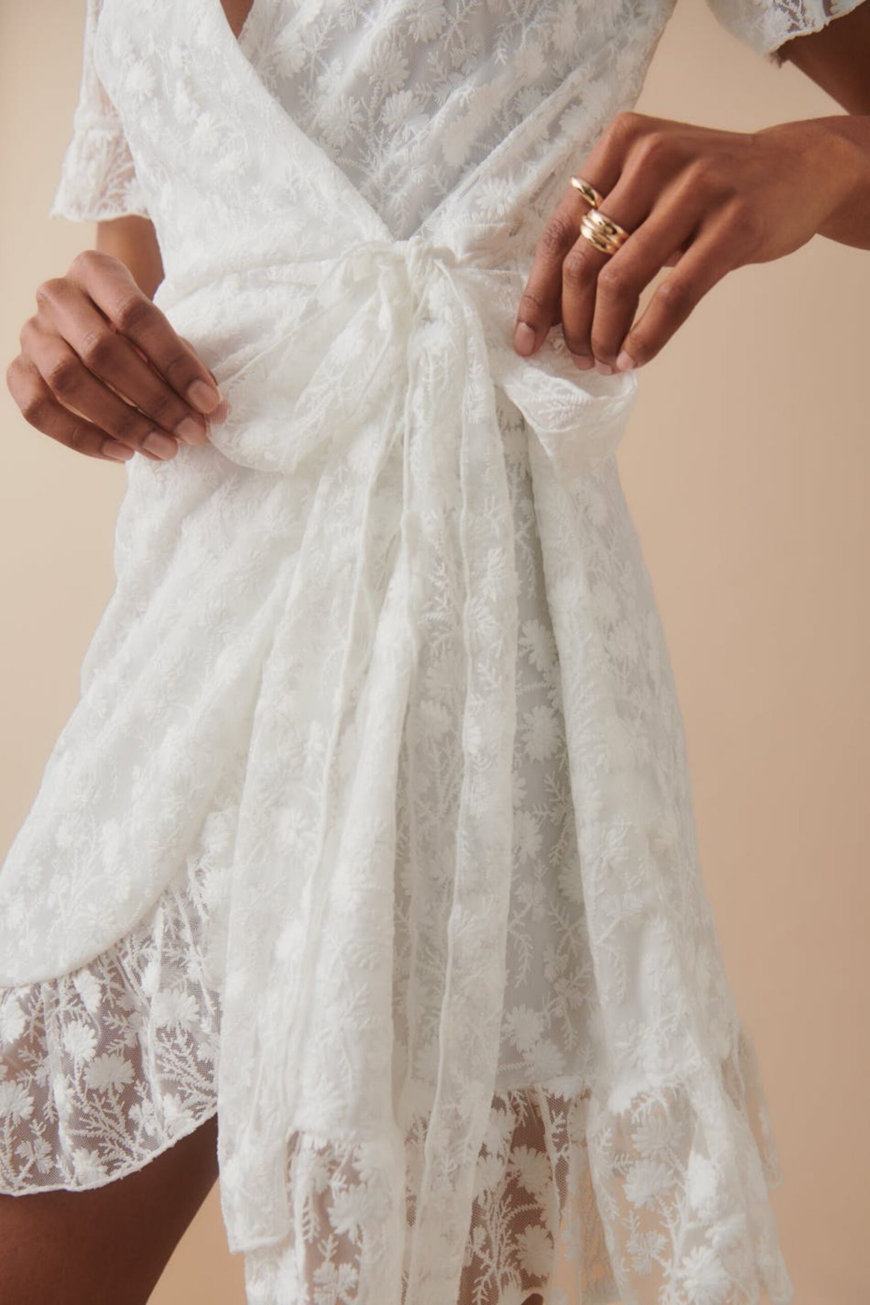 LACE FLORAL WRAP MINI DRESS FOR WEDDING GUEST
