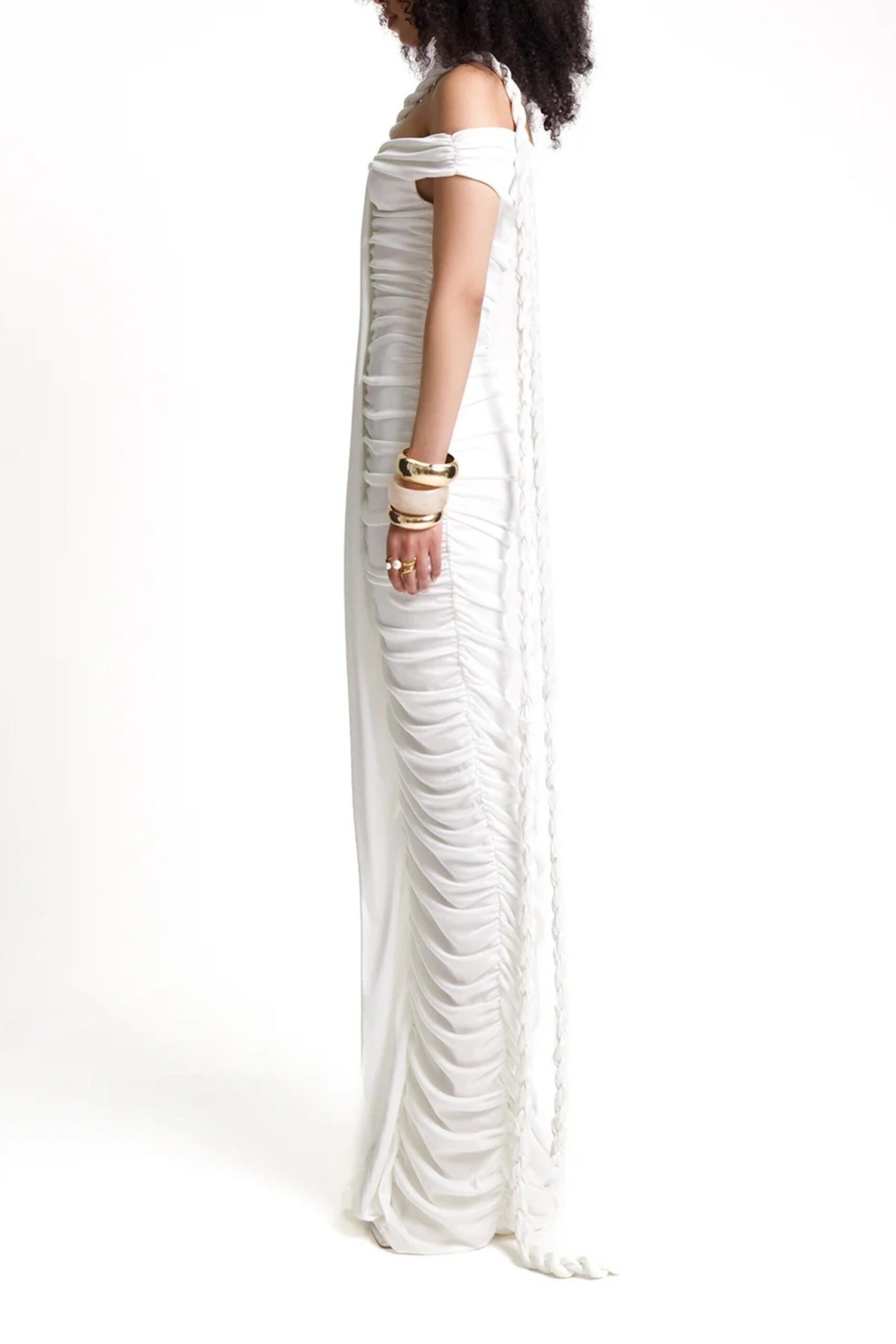 WHITE OFF SHOULDER BANDAGE MAXI DRESS