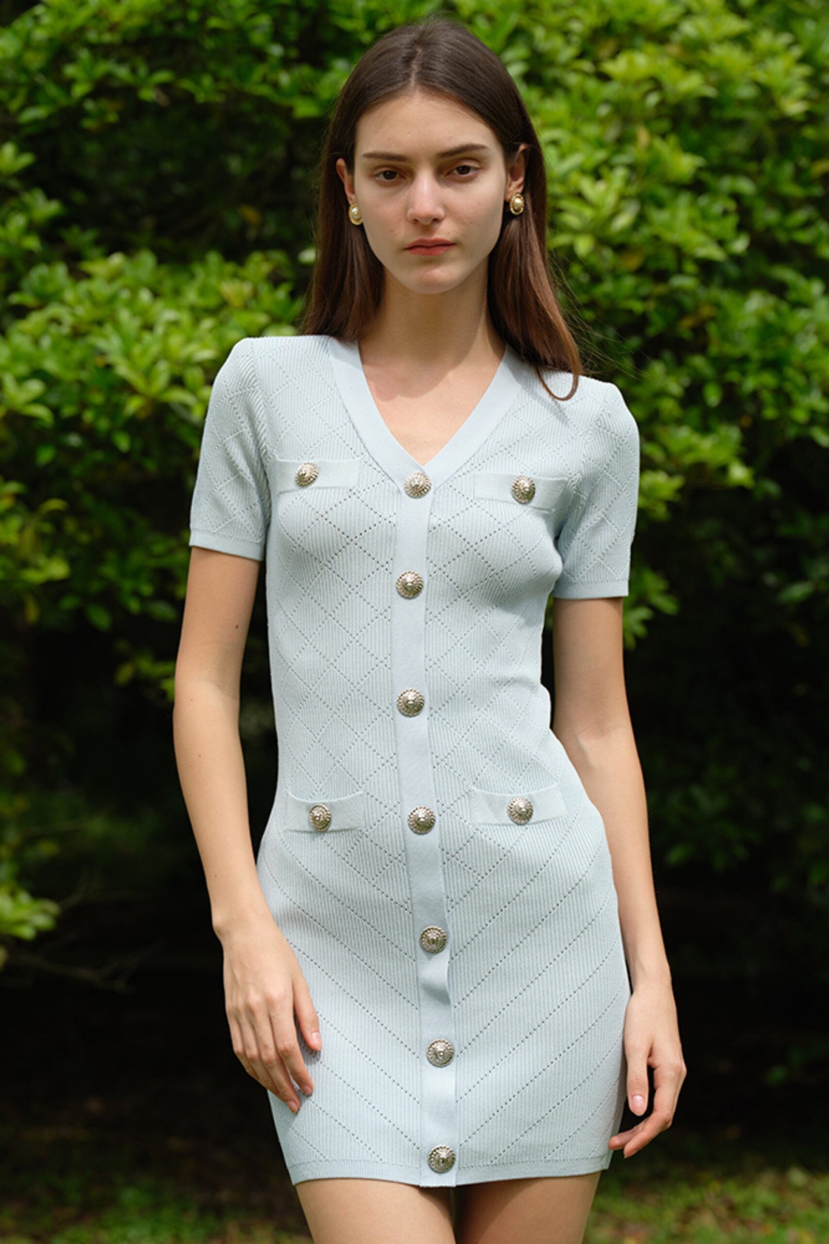 KNIT BANDAGE MINI DRESS BLUE COCKTAIL