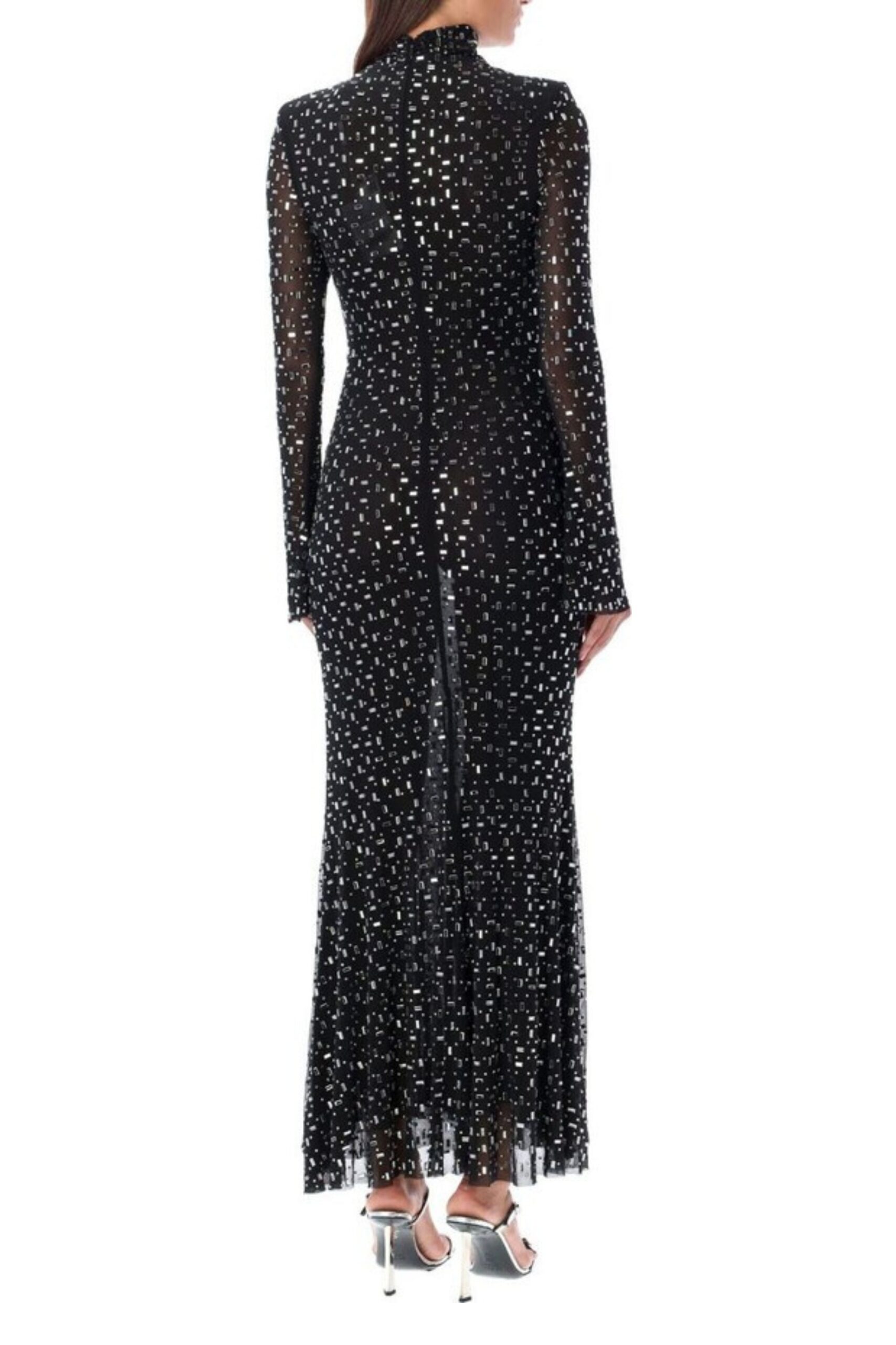 CRYSTAL MESH MIDI DRESS, BLACK, EVENING
