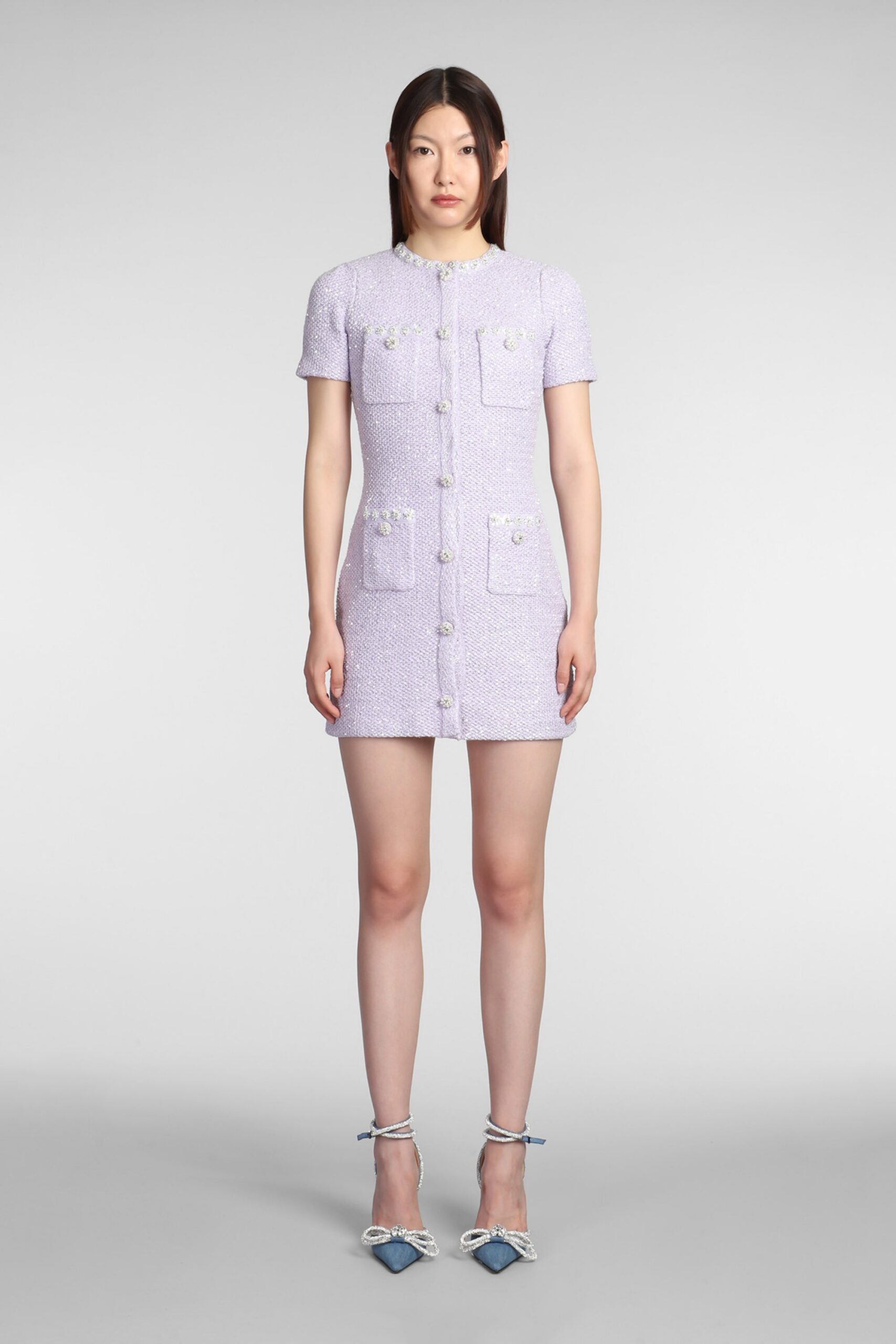 CRYSTAL LILAC MINI DRESS, BUTTON FRONT PARTY STYLE