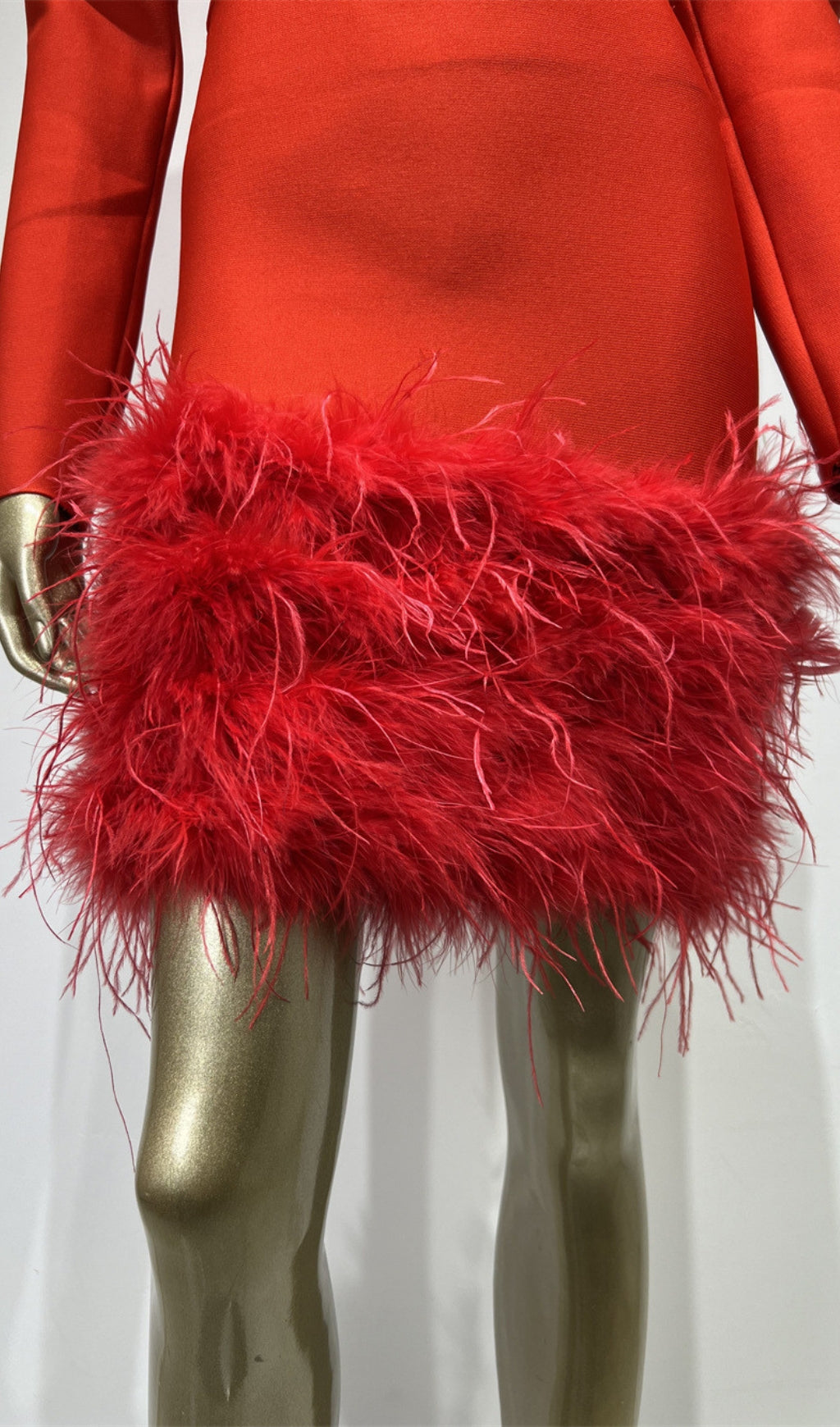 RHINESTONE CUTOUT FEATHER BANDAGE DRESS RED