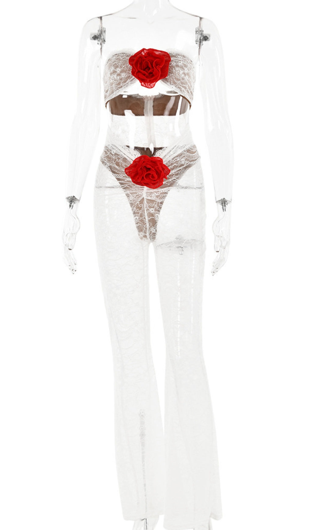 WHITE FLOWER LACE HOLLOW JUMPSUIT FOR WEDDING GUEST