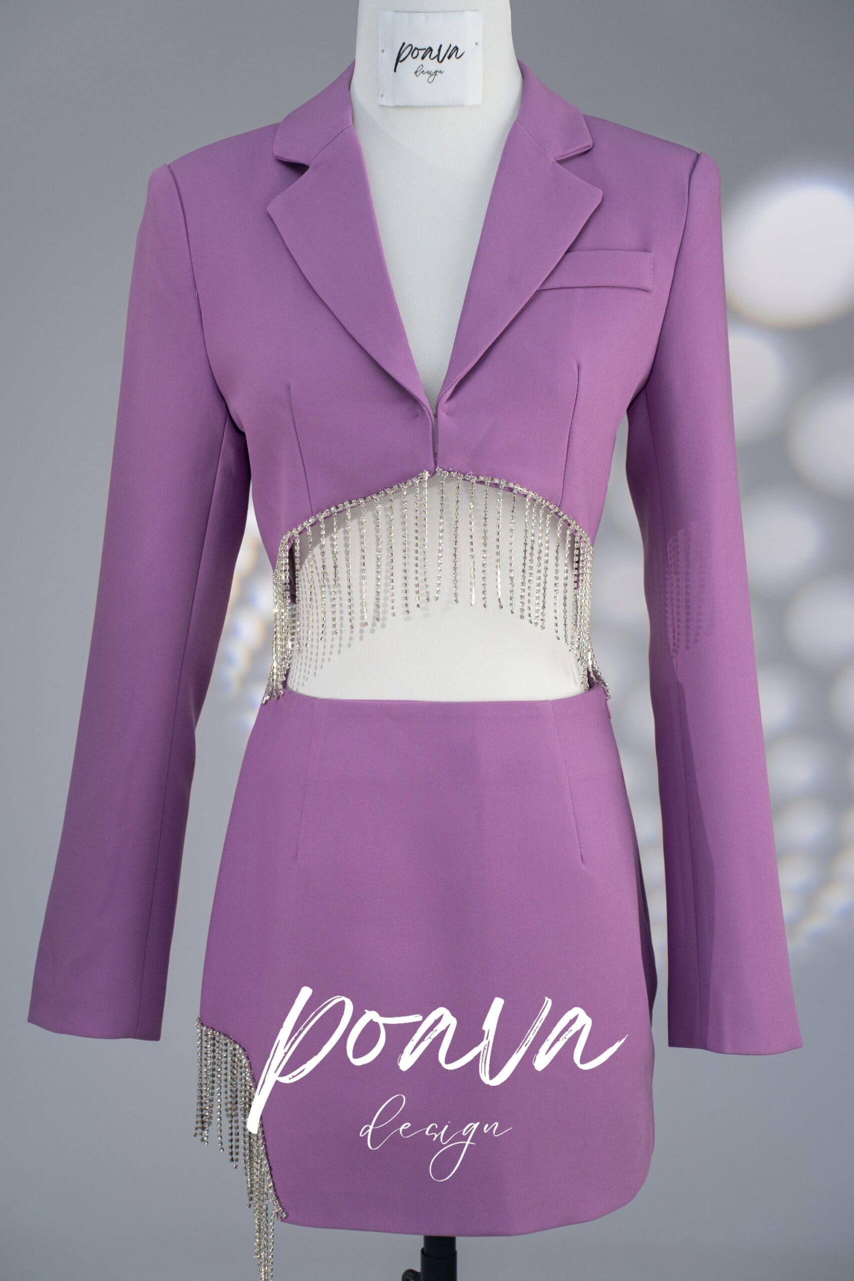 PURPLE CRYSTAL FRINGE 2PC SET PARTY OUTFIT