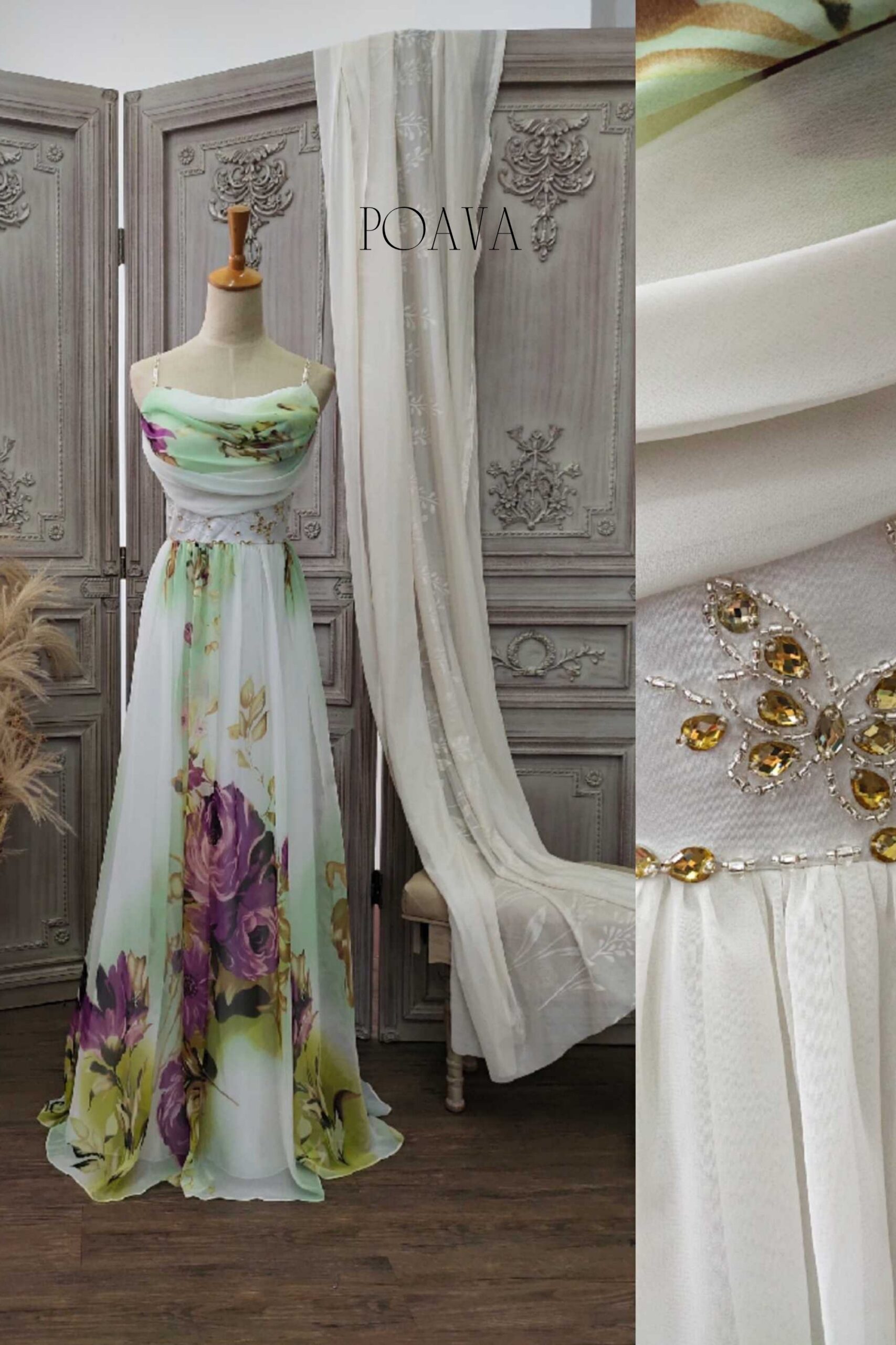 FLORAL CHIFFON MAXI DRESS, A-LINE FOR WEDDING GUEST