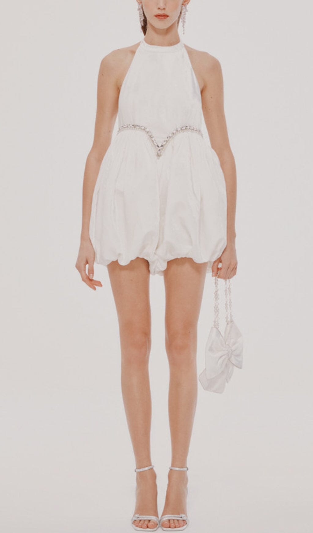 VELVET HALTER MINI DRESS, WHITE, COCKTAIL PARTY