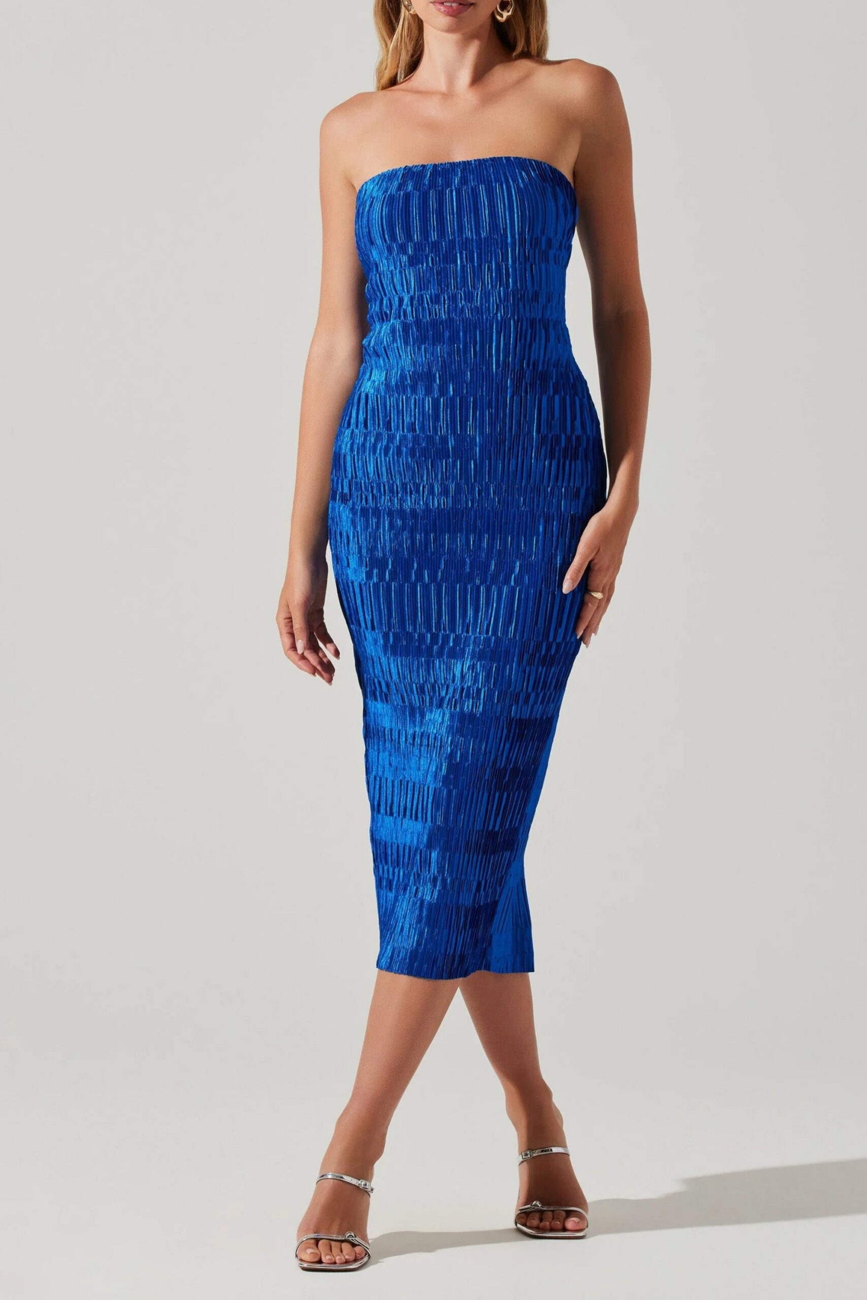 REINE PLISSÉ STRAPLESS MIDI DRESS FOR WEDDING PARTY