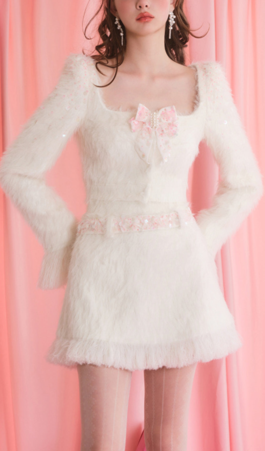 FEATHER YARN SEQUIN TWO-PIECE SET, PARTY OUTFIT