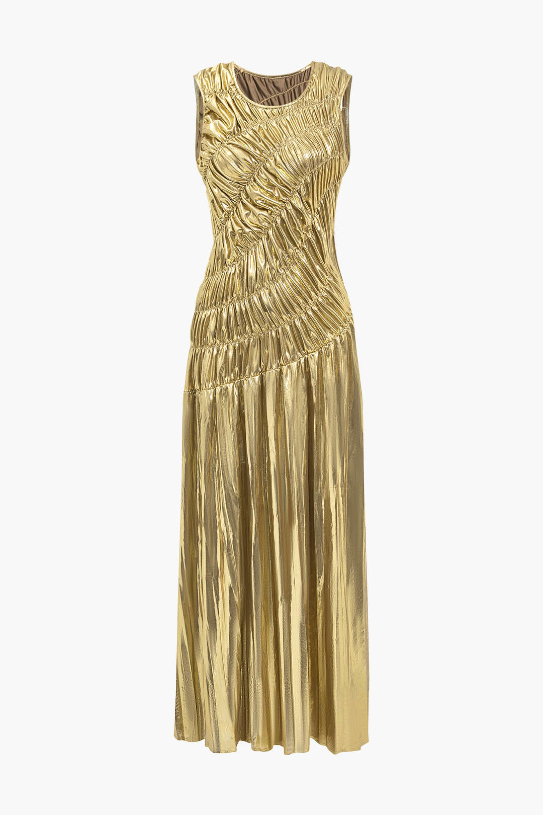 SOLID RUCHED SHINY MAXI DRESS FOR PARTY