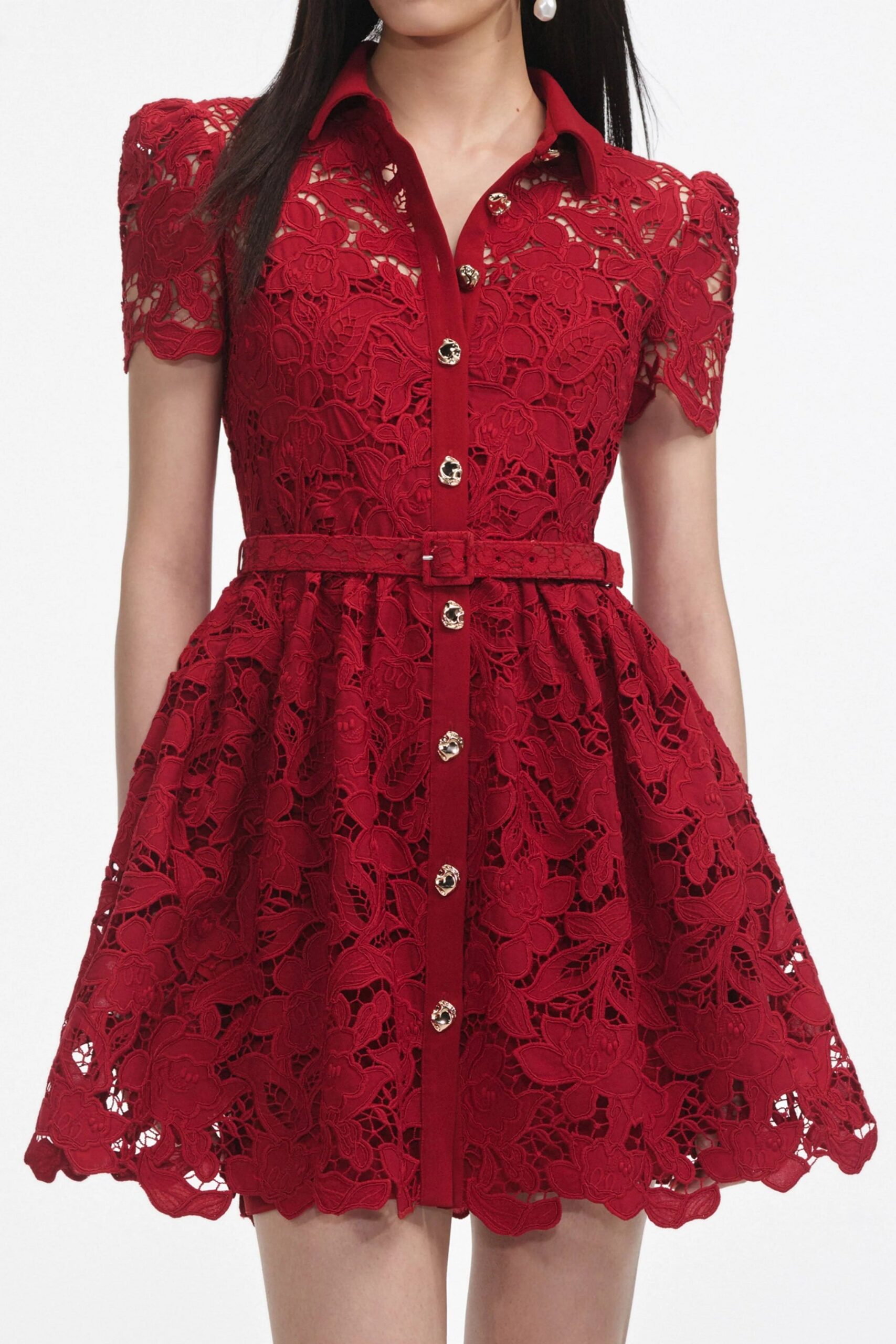 BURGUNDY LACE COLLAR MINI DRESS FOR PARTY