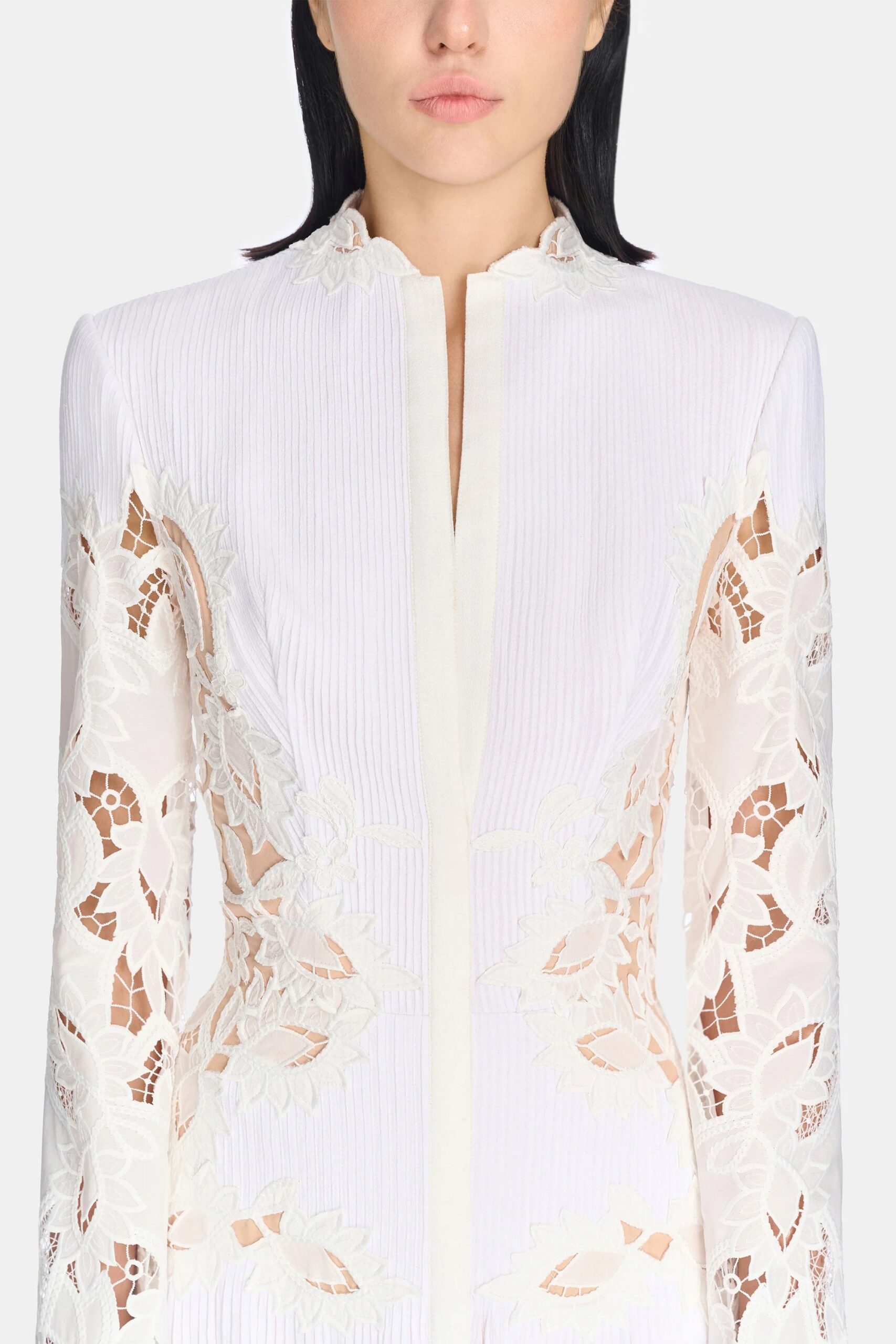 LACE EMBROIDERED HOLLOW WHITE MAXI DRESS