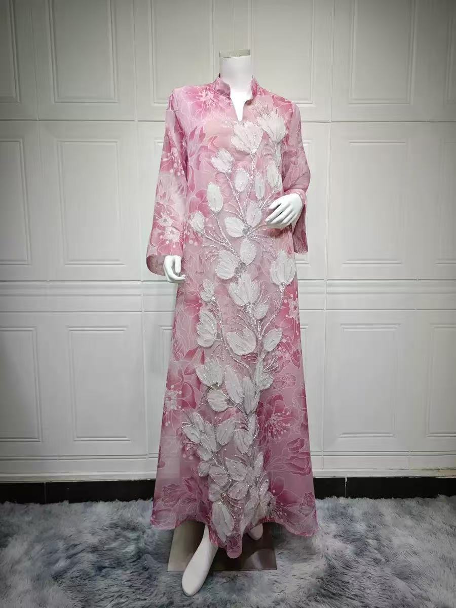 FLORAL EMBROIDERED ABAYA MAXI DRESS FOR EID