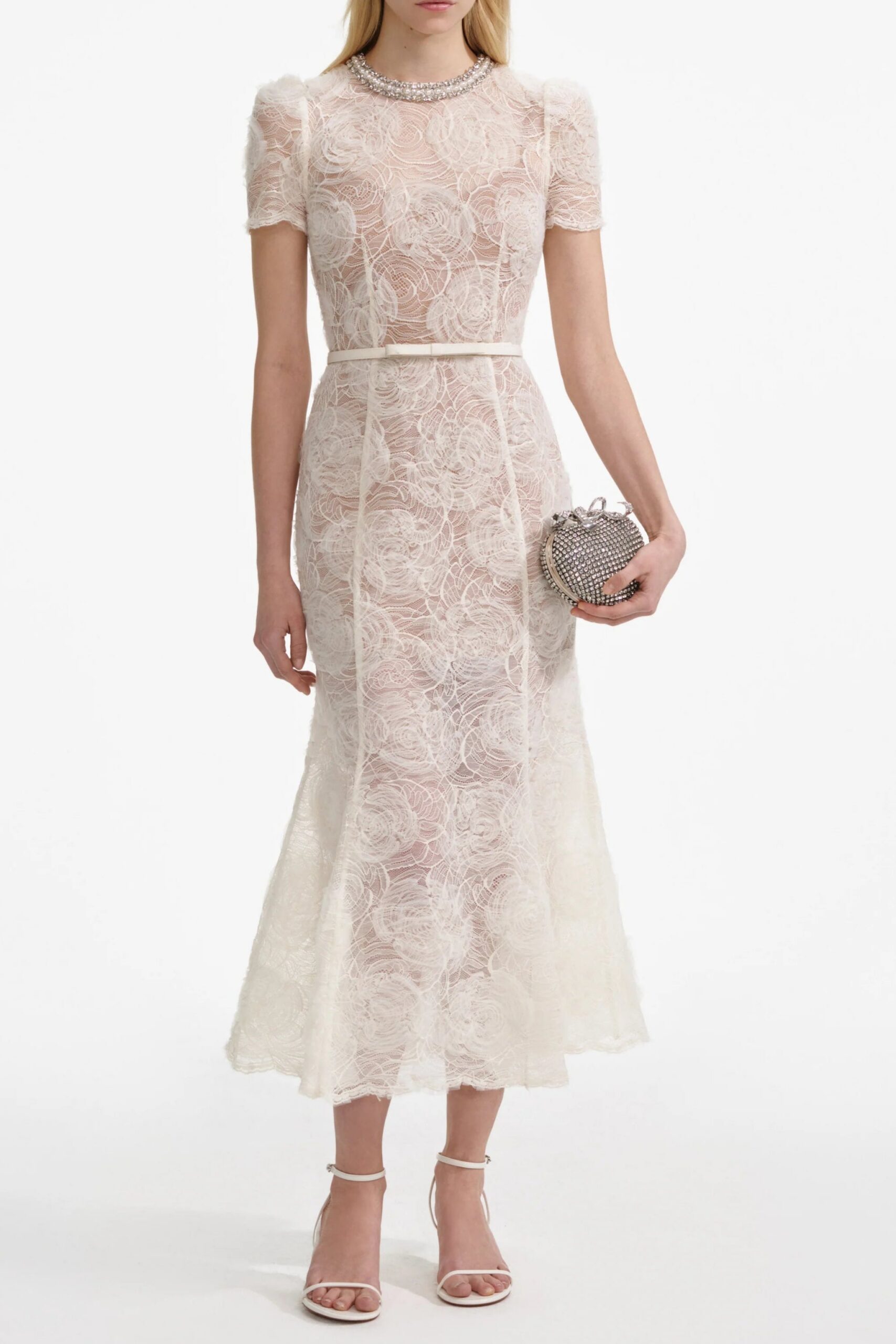 9cfafc65-d469-4a24-939b-3dffe81f738c TULLE LACE MIDI DRESS WITH DIAMANTE BEIGE