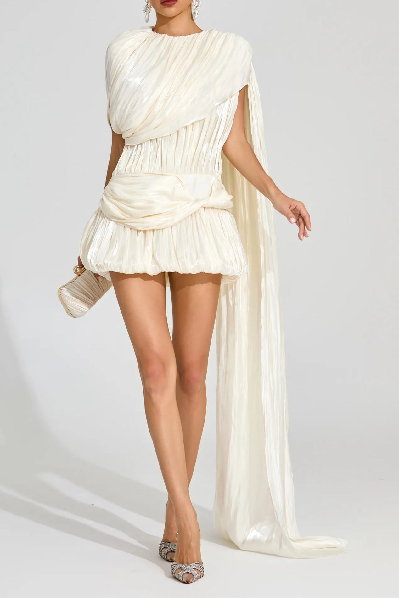 APRICOT PLEATED DRAPED MINI DRESS FOR EVENTS
