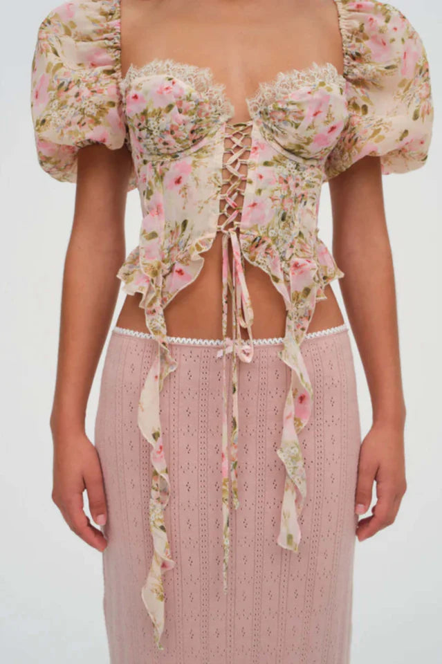 PINK RUFFLE PUFF SLEEVE DRAPE SHIRT FOR PARTIES