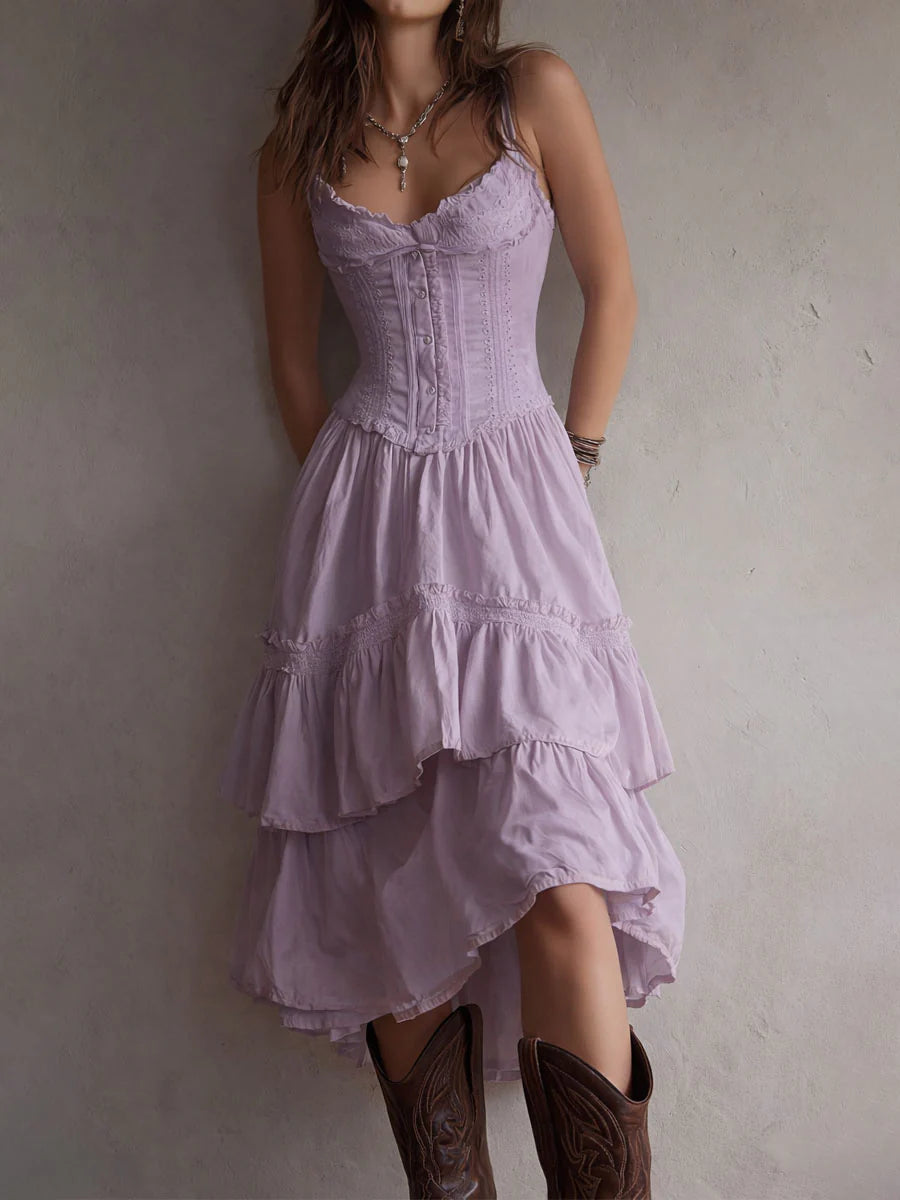 CORSET LACE TIERED MIDI DRESS, ROMANTIC PARTY