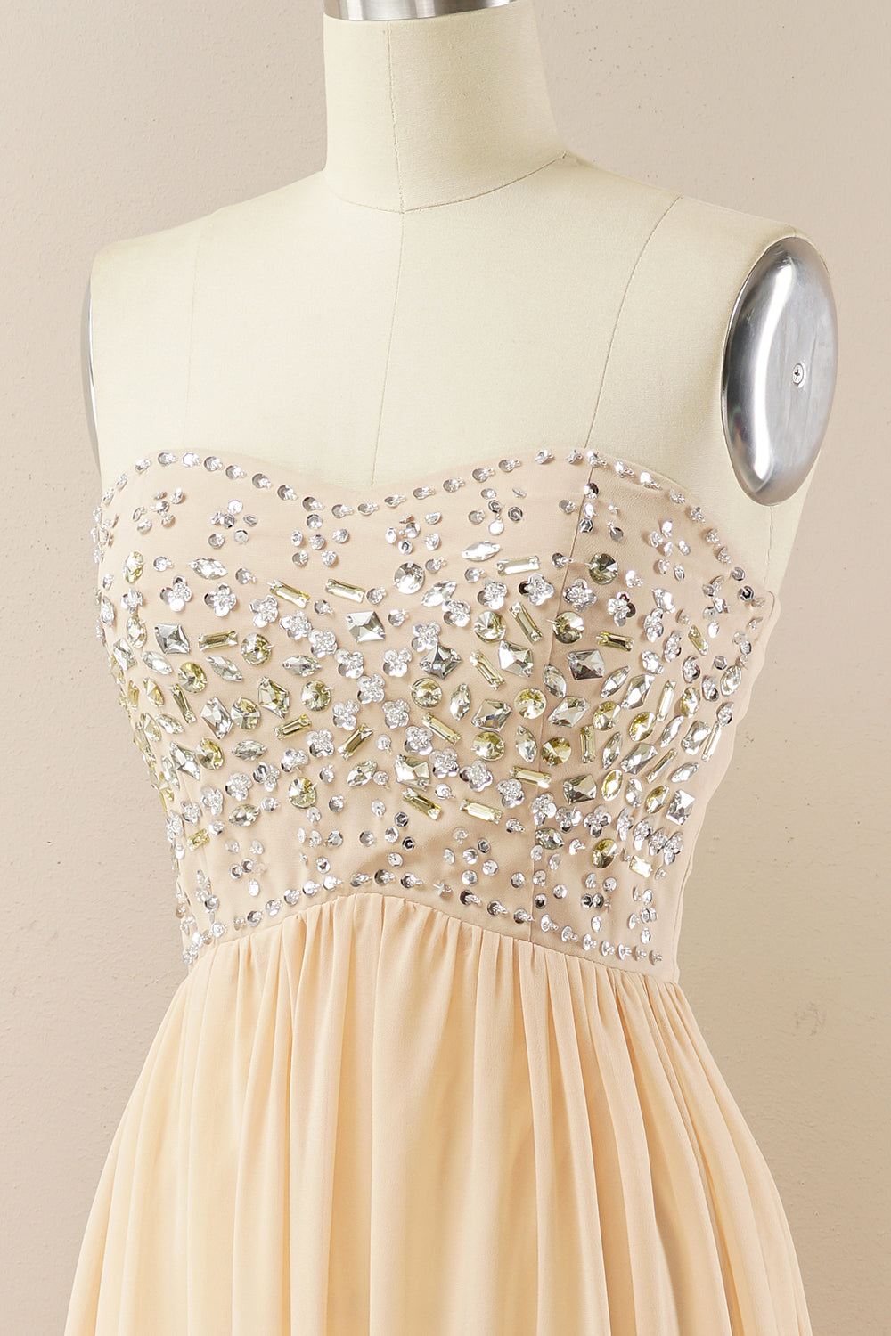 CHAMPAGNE SWEETHEART A-LINE CHIFFON PROM DRESS