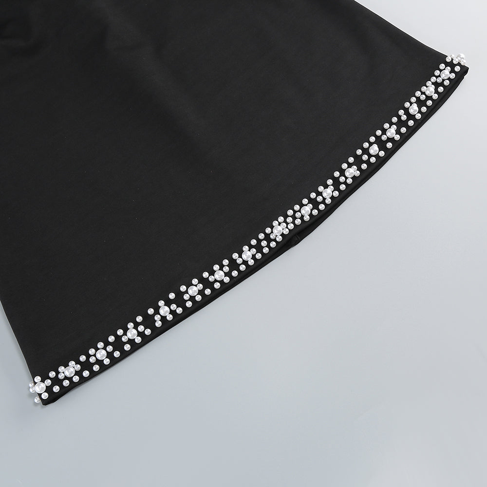 BLACK TULLE PEARL MINI DRESS, SYMMETRICAL COCKTAIL