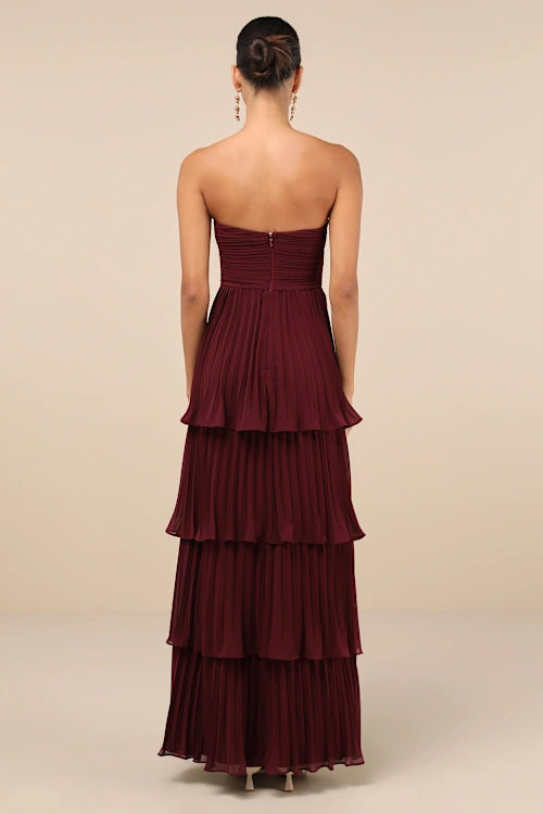 STRAPLESS TIERED MAXI DRESS PLUM PURPLE WEDDING GUEST