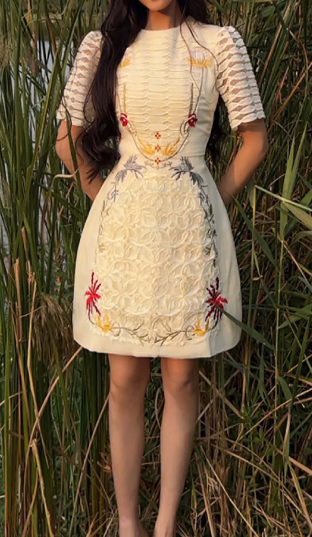 A-LINE SMOCKED WHITE MINI DRESS FOR PARTY