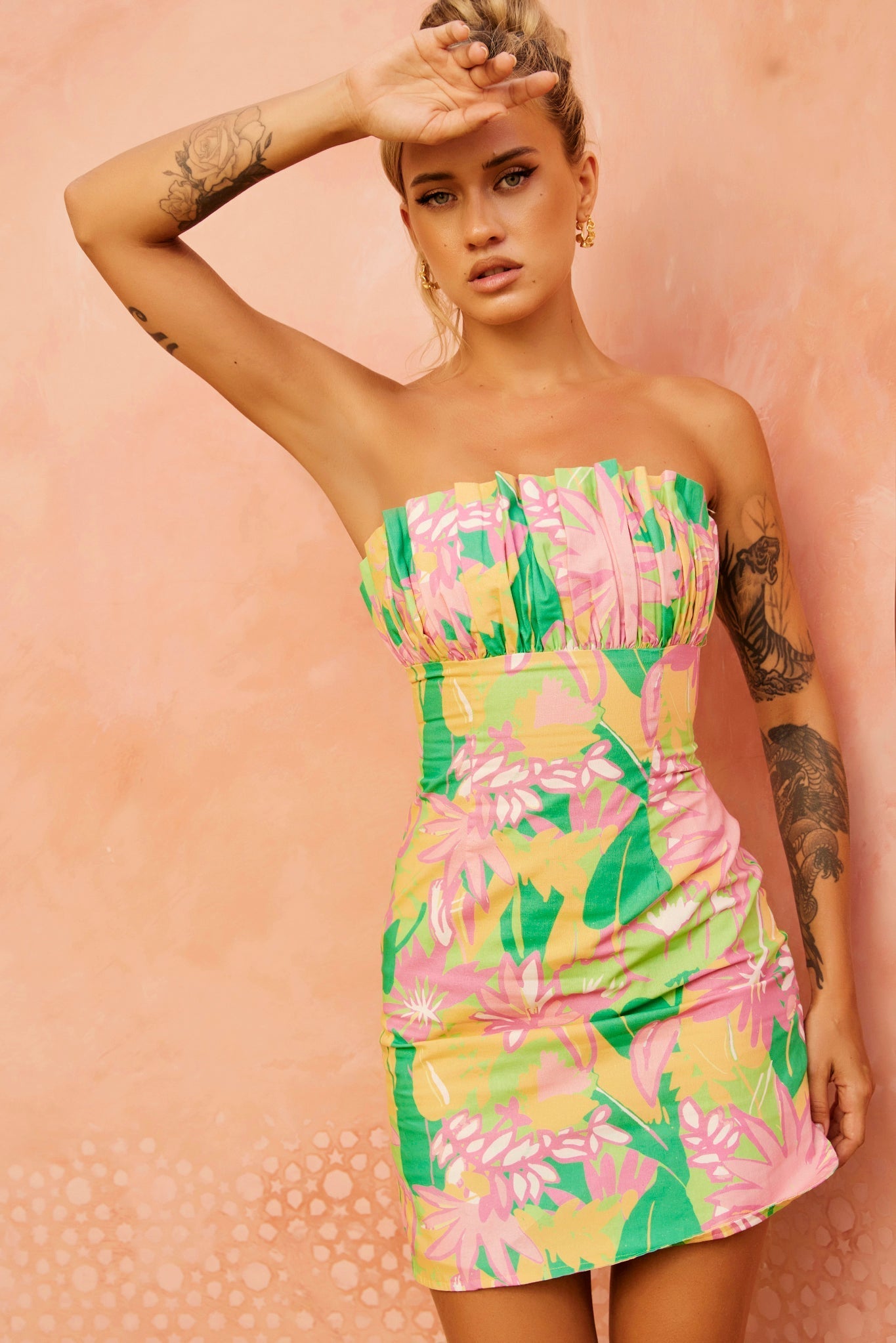 FLOWERS OF LOVE MINI DRESS - PINK MULTI