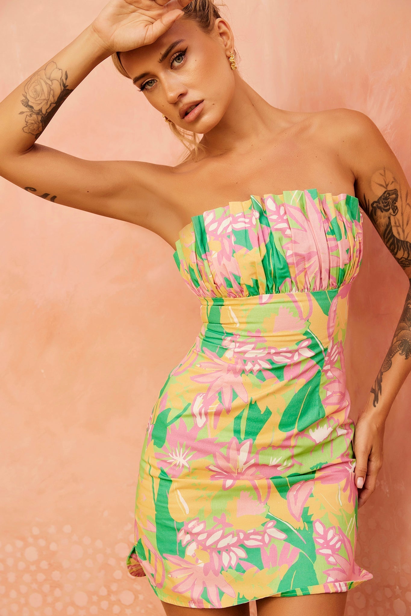 FLOWERS OF LOVE MINI DRESS - PINK MULTI