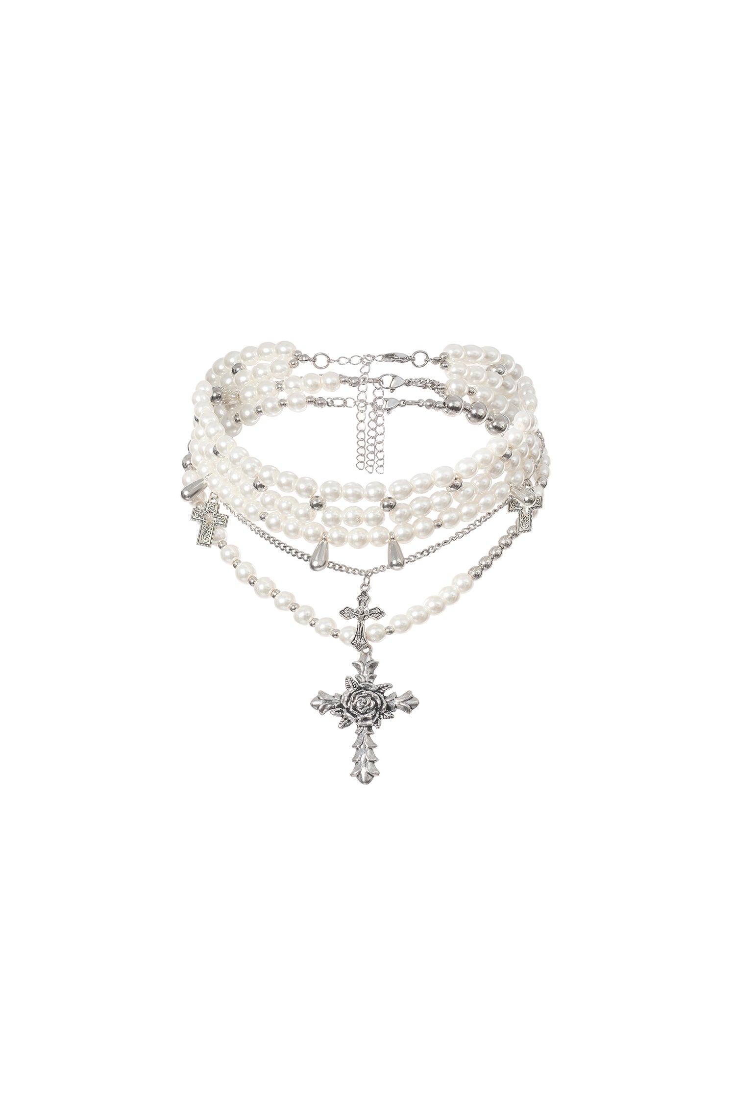 A240500459-White JULIA TRIPLE PEARL CROSS NECKLACE ELEGANT