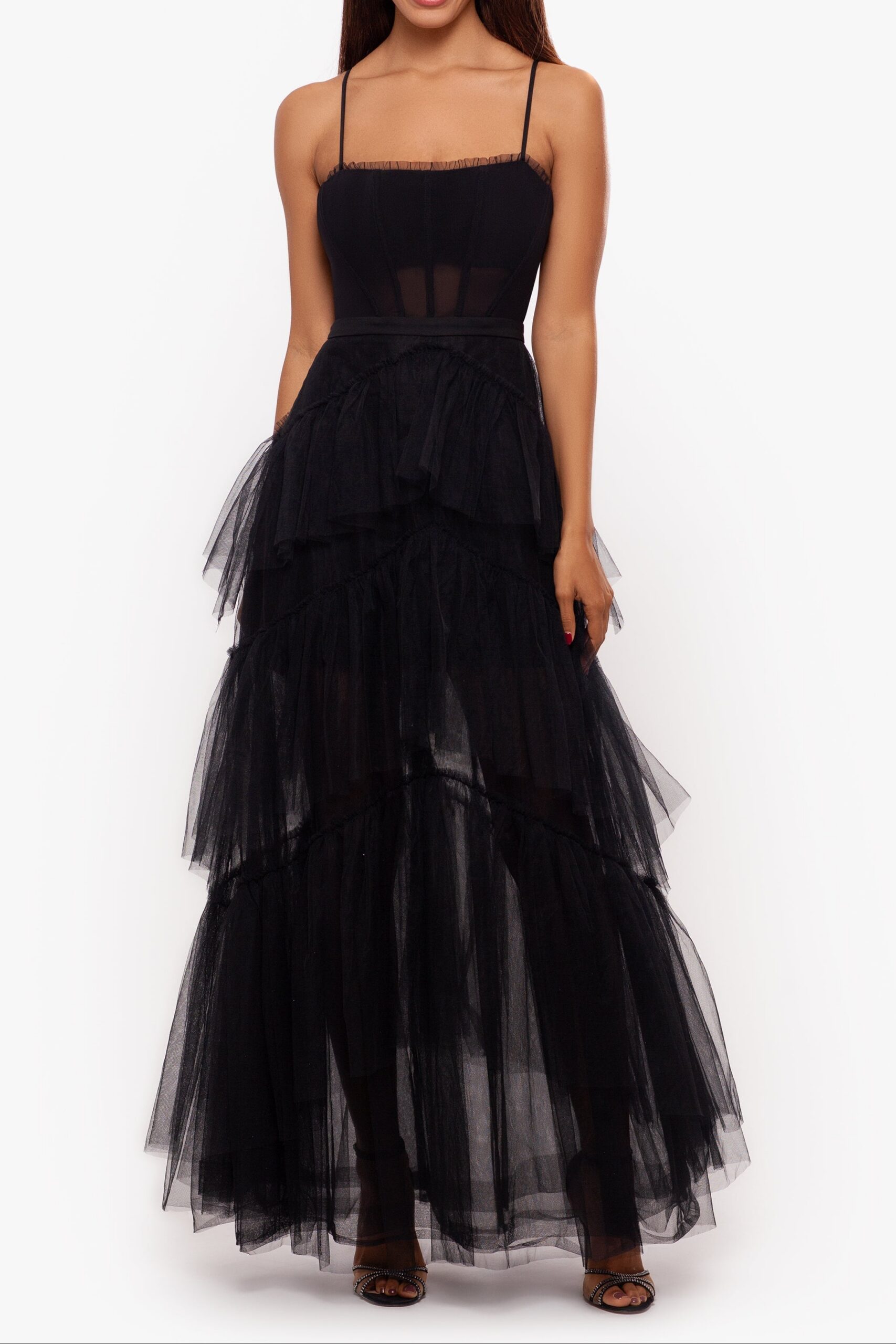 A24201_0691_ec60ee60-fefb-46bc-9a1e-cc150cddb53e SATIN MESH CORSET GOWN SPAGHETTI STRAP