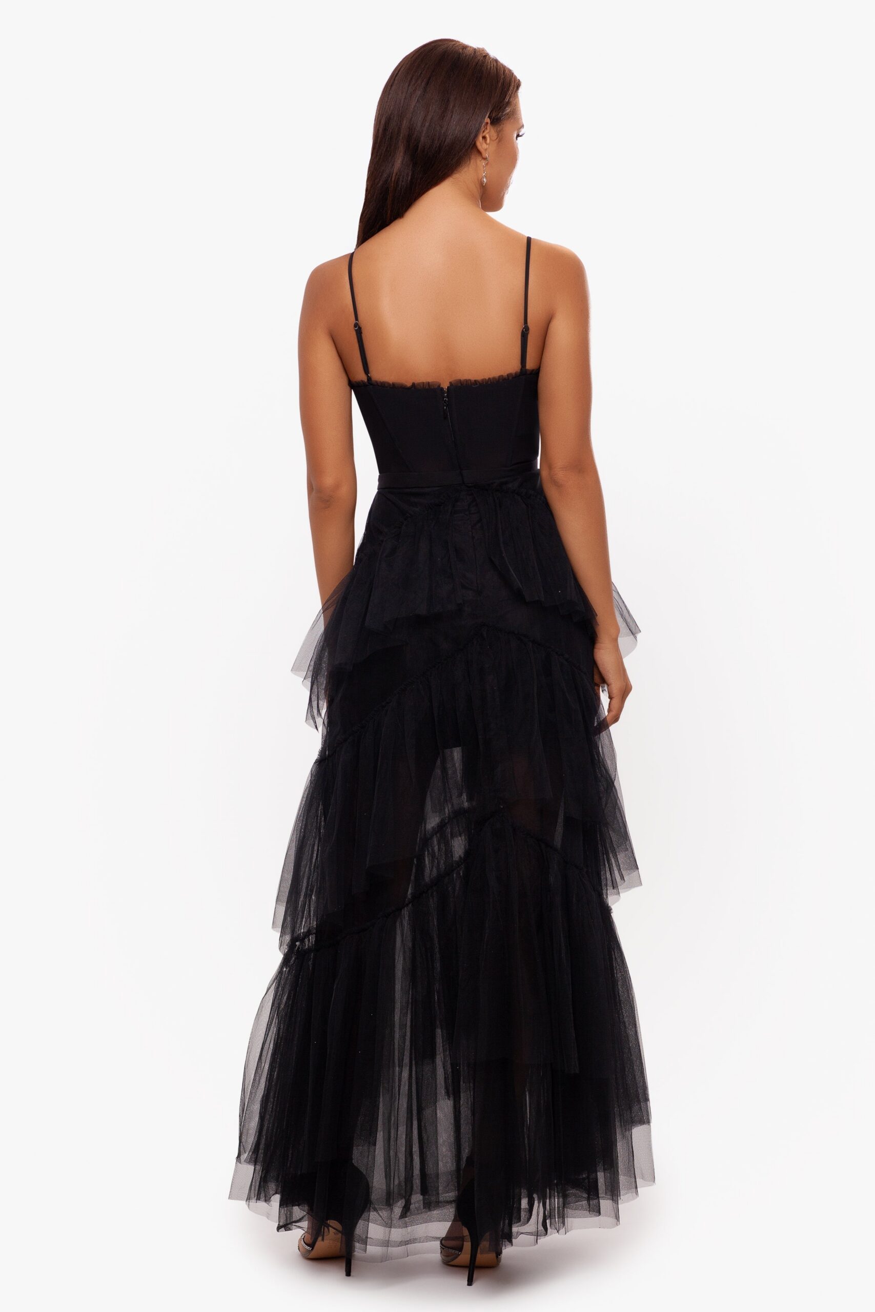 SATIN MESH CORSET GOWN SPAGHETTI STRAP
