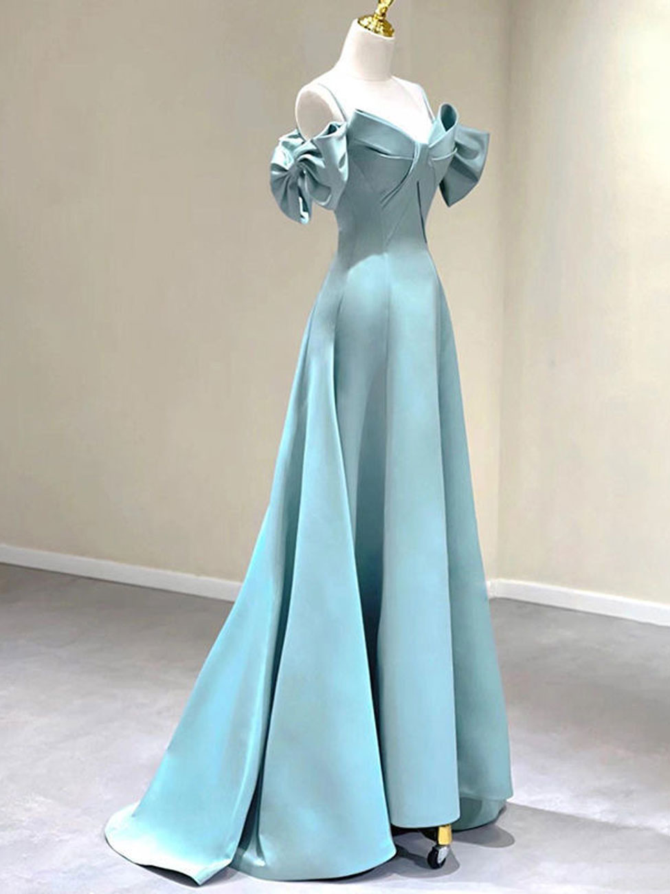 ELEGANT BLUE A-LINE SATIN DRESS FOR FORMAL OCCASIONS