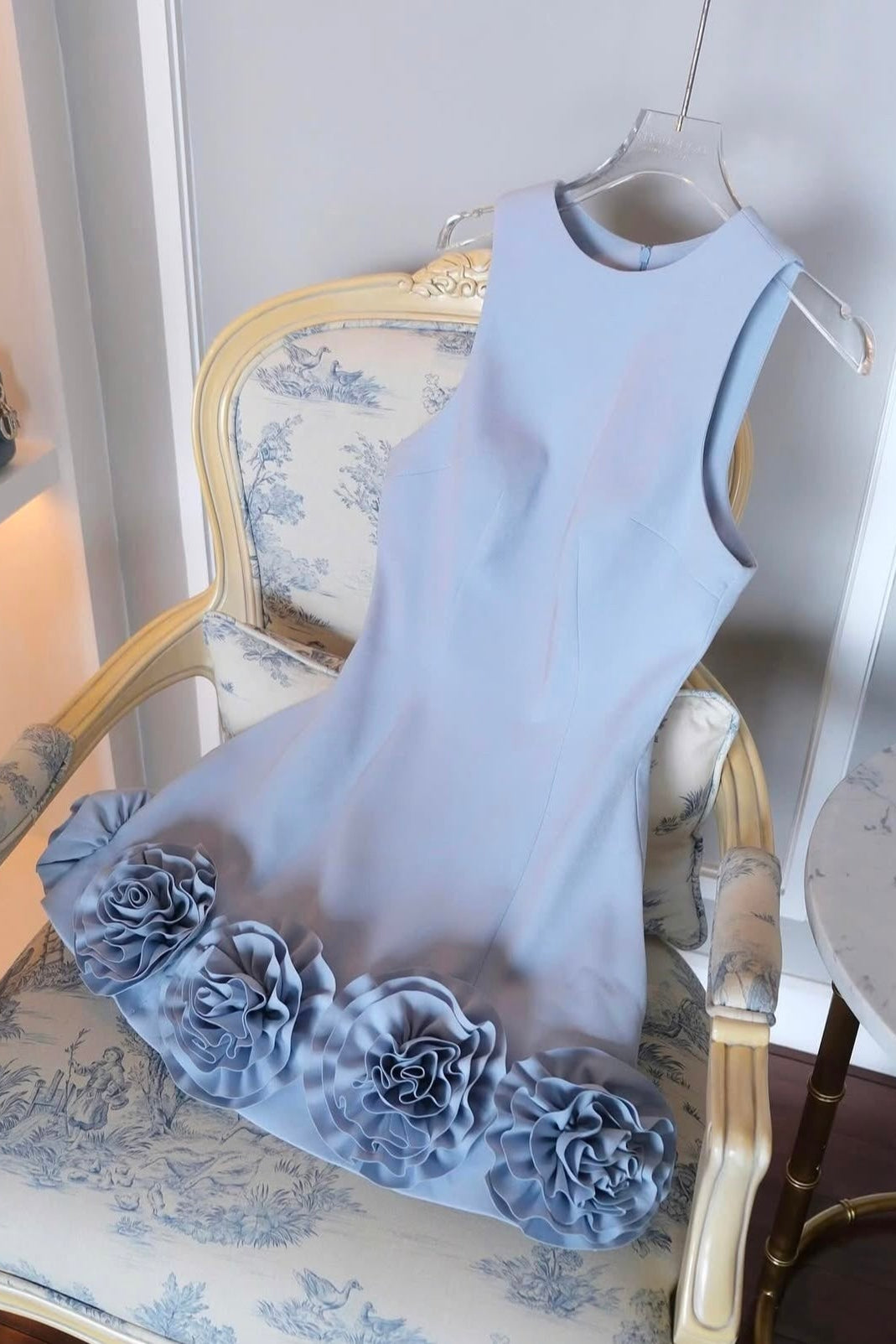 AZURE 3D FLOWER MINI DRESS BLUE