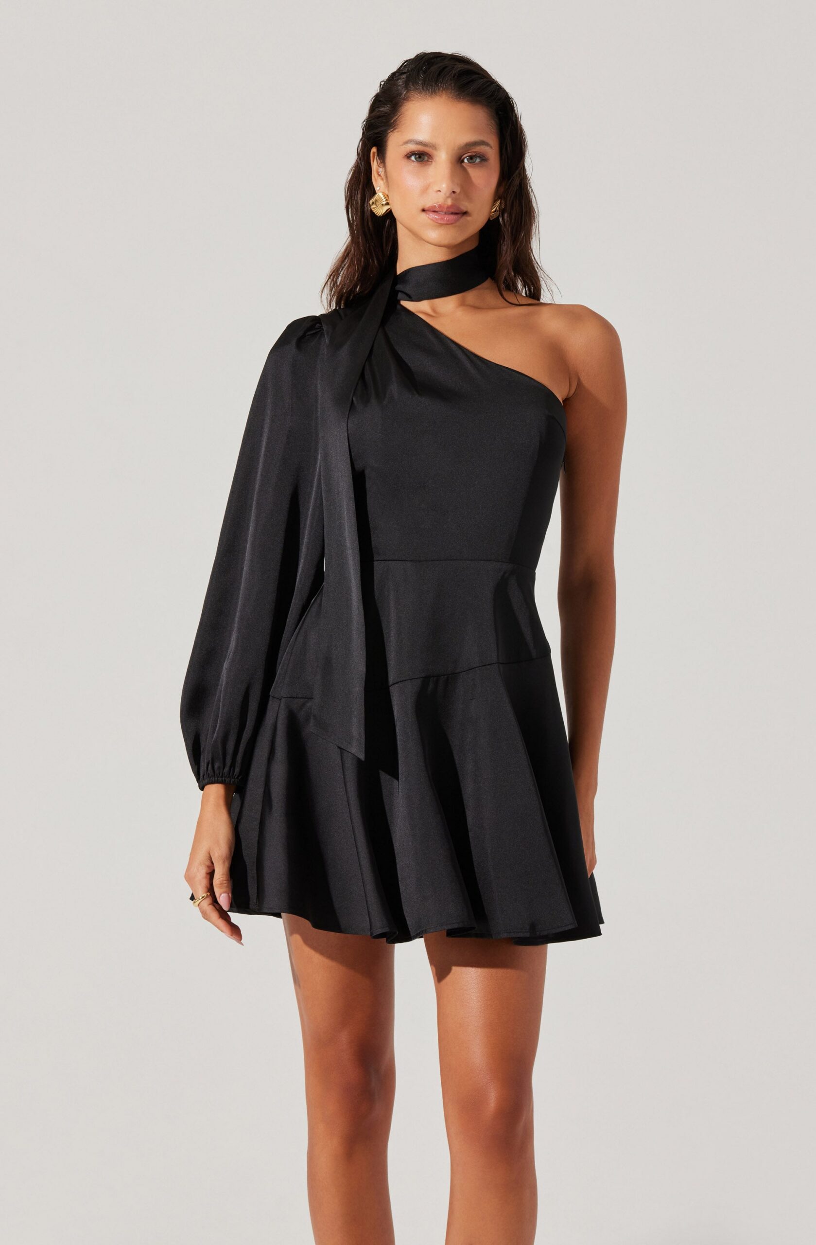 SATIN SCARF MINI SKATER COCKTAIL DRESS