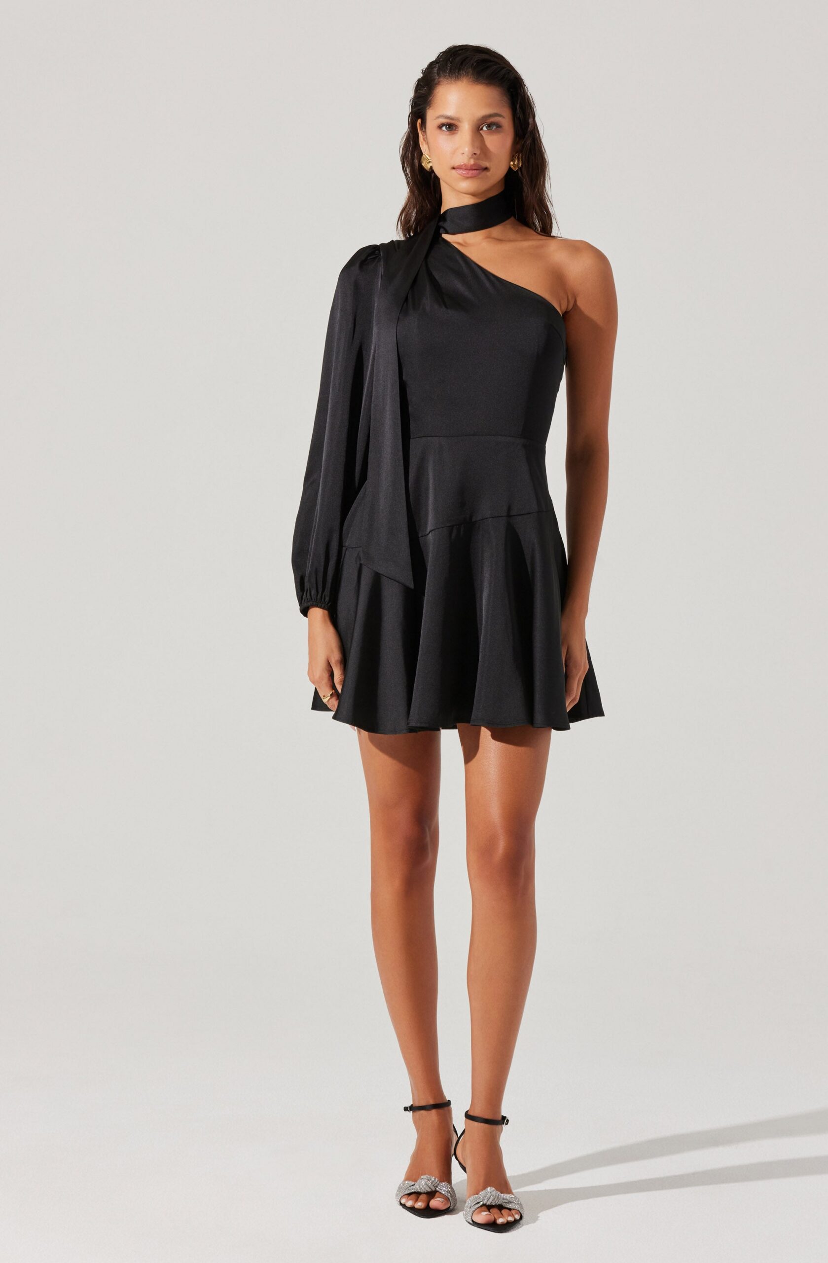 SATIN SCARF MINI SKATER COCKTAIL DRESS
