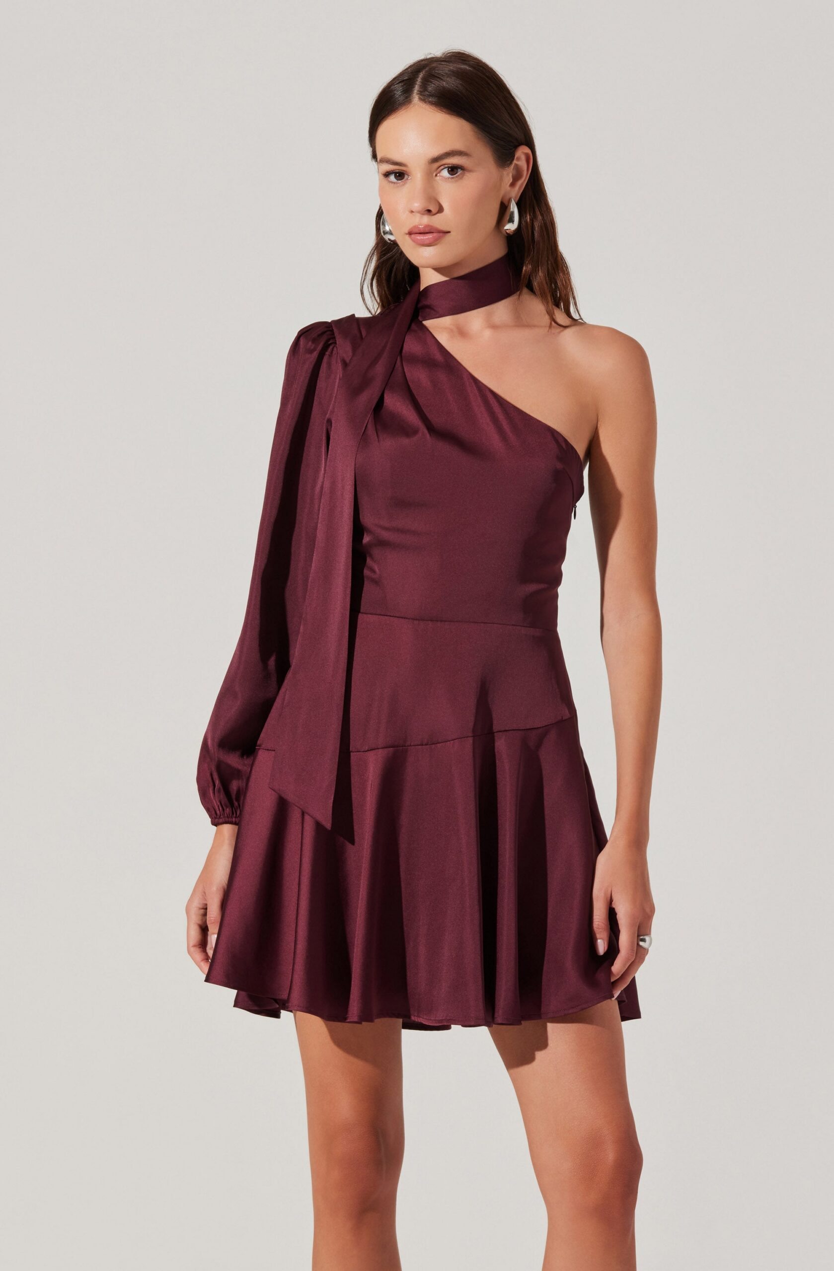 SATIN SCARF MINI SKATER COCKTAIL DRESS