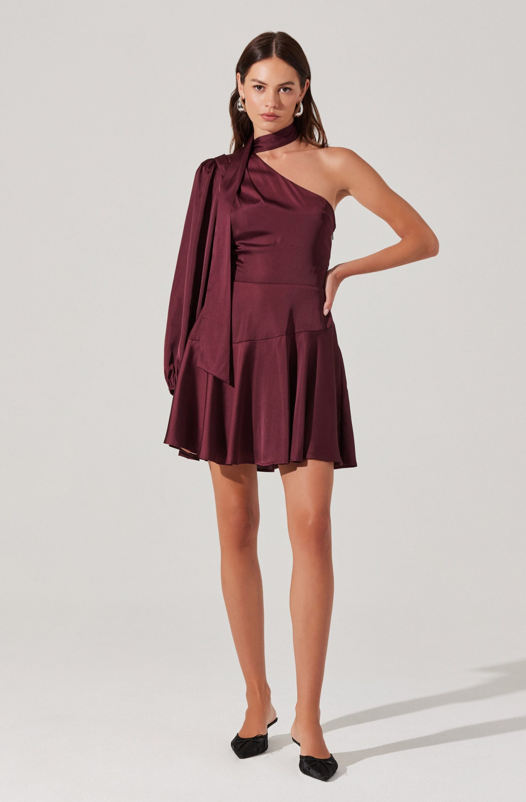 SATIN SCARF MINI SKATER COCKTAIL DRESS