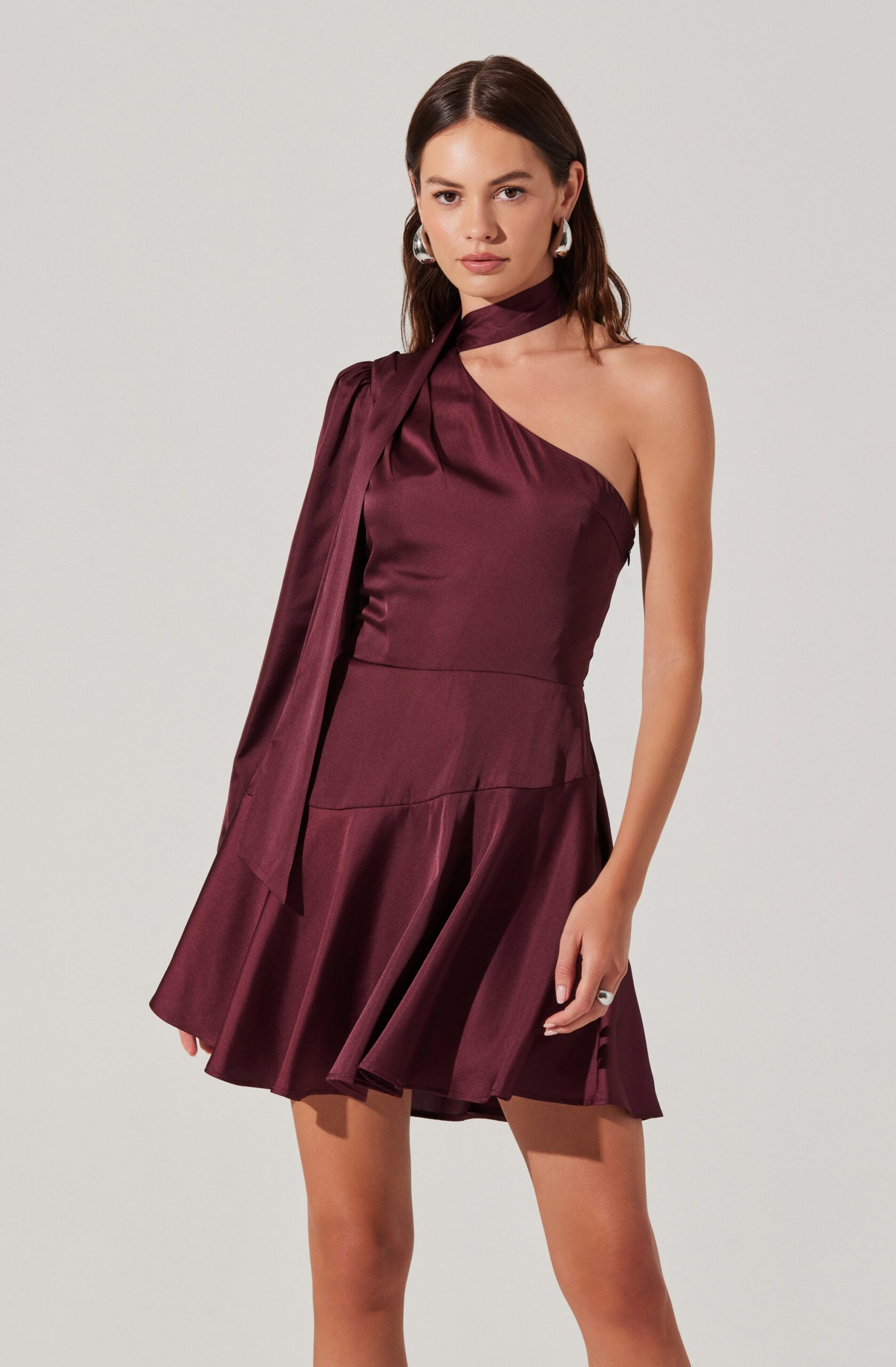 SATIN SCARF MINI SKATER COCKTAIL DRESS