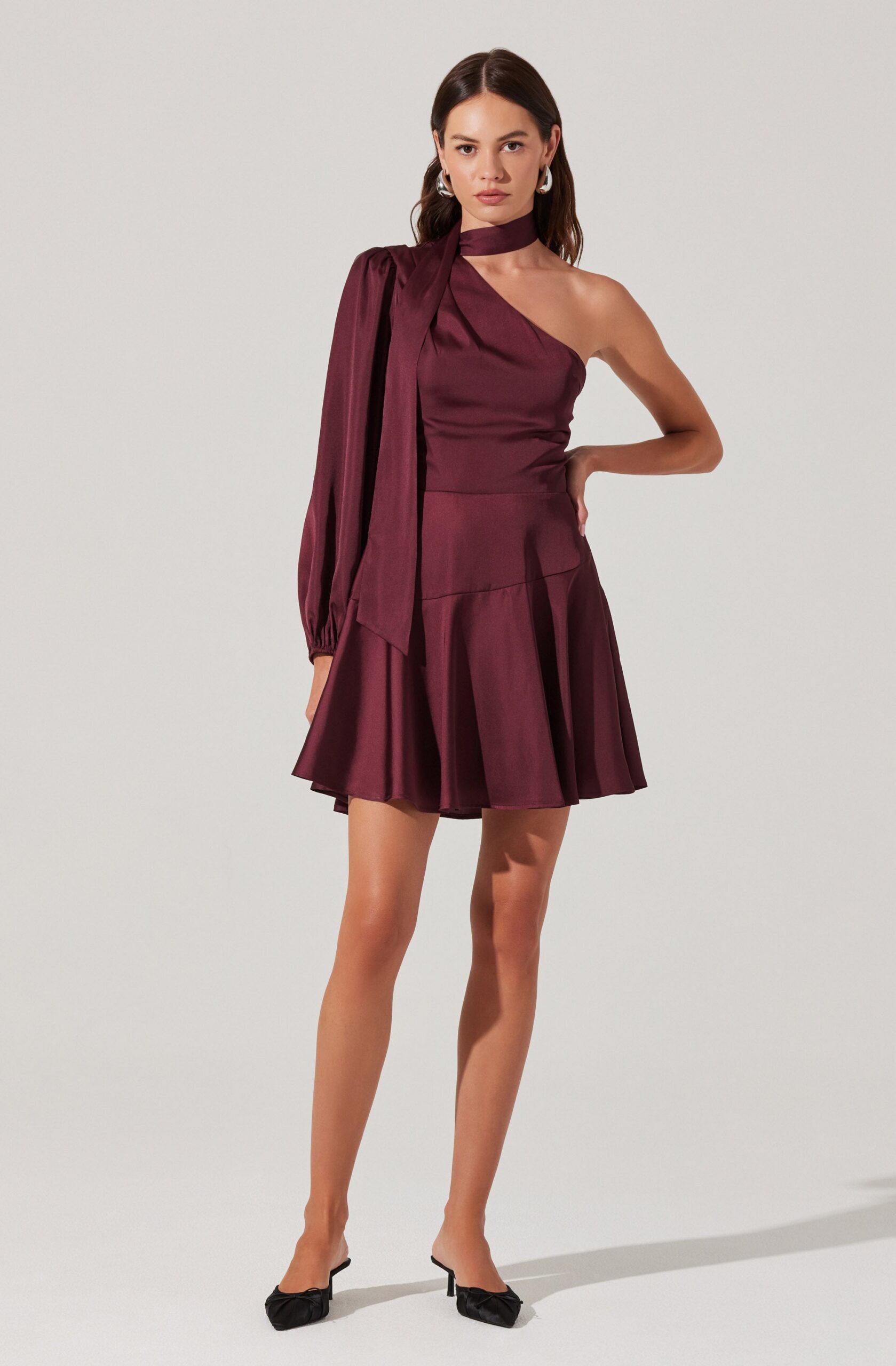 SATIN SCARF MINI SKATER COCKTAIL DRESS