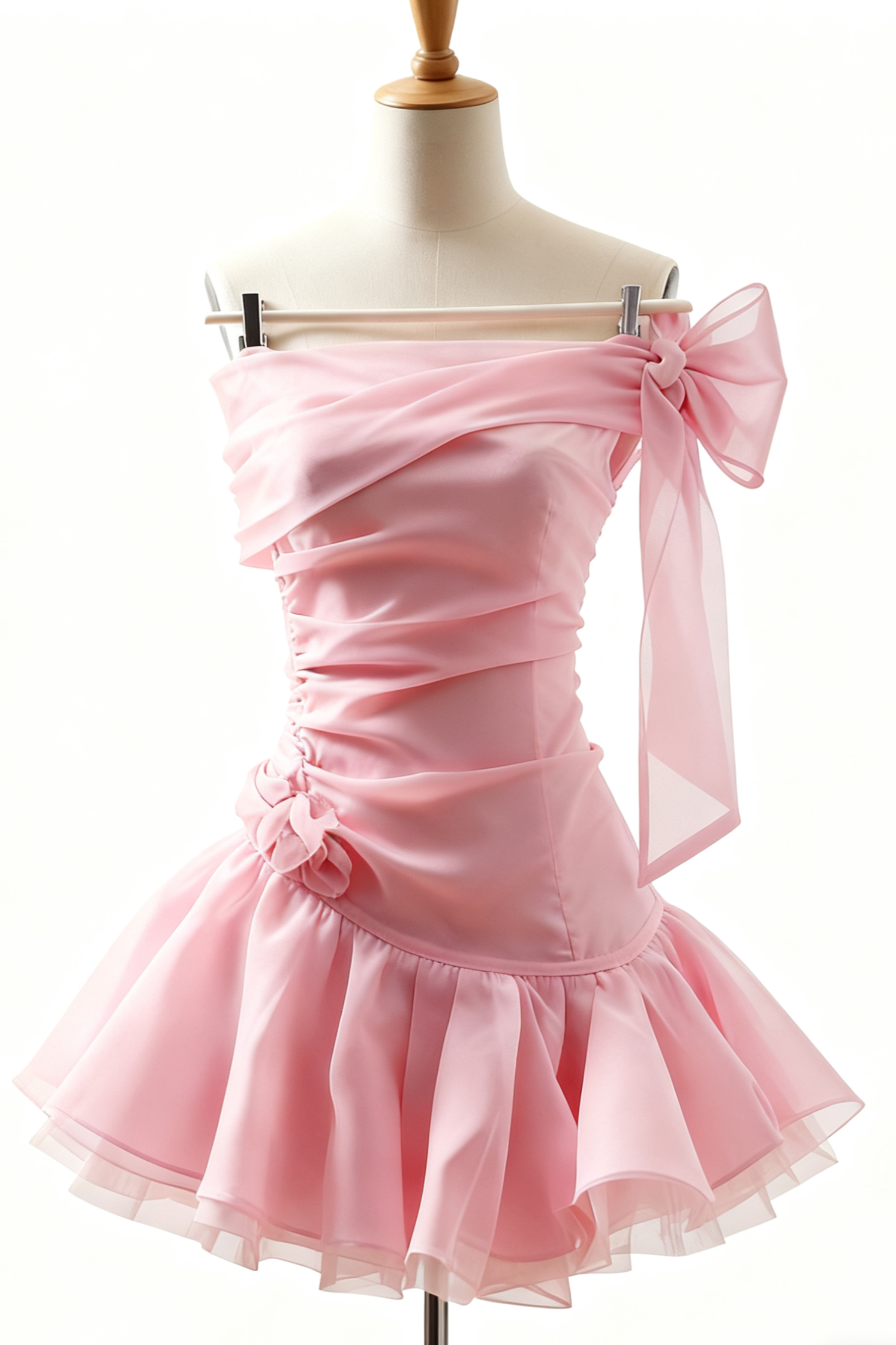 ELLEN OFF-SHOULDER TULLE TUTU MINI DRESS PINK