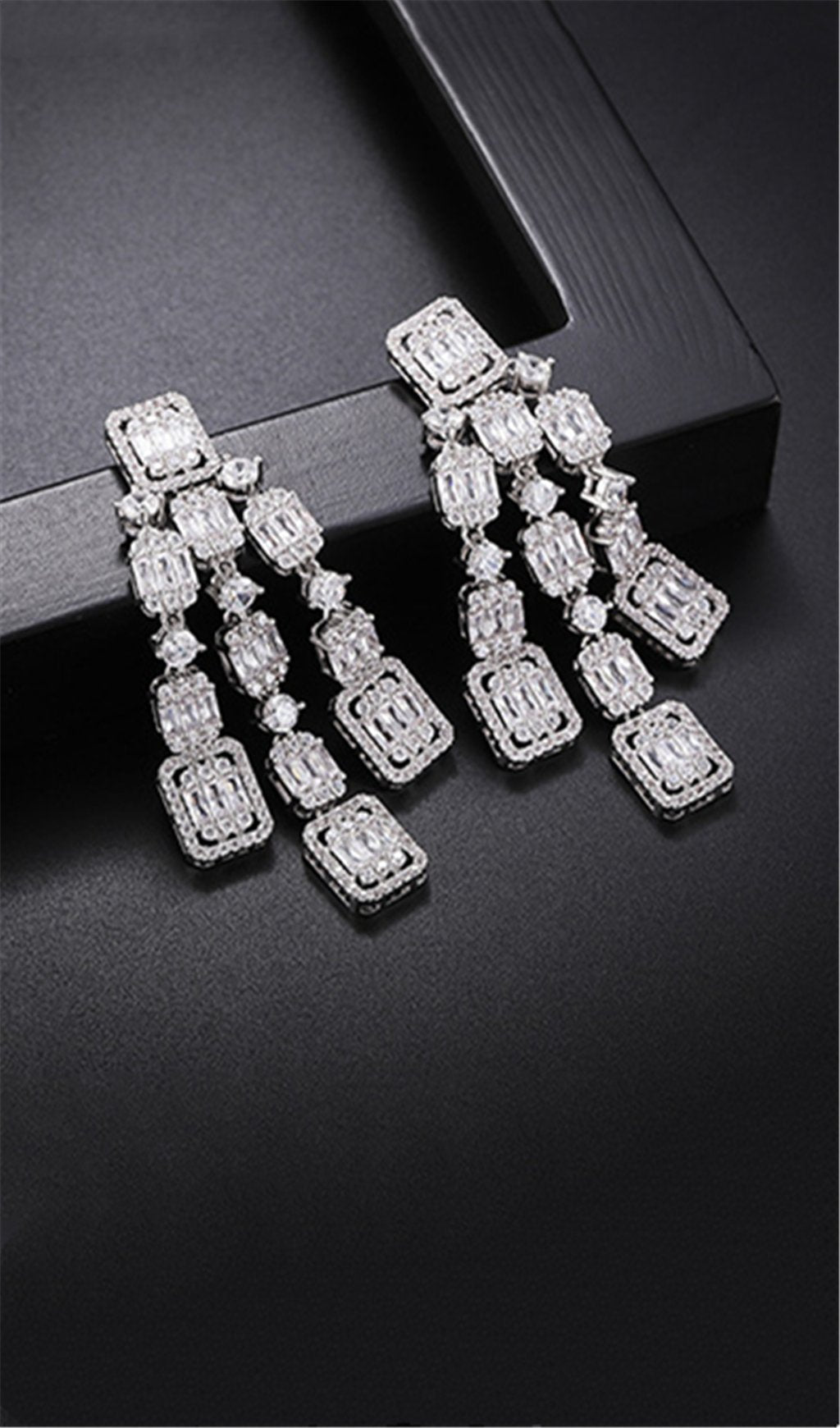 AQUARE LONG ZIRCON EARRINGS FOR WEDDING