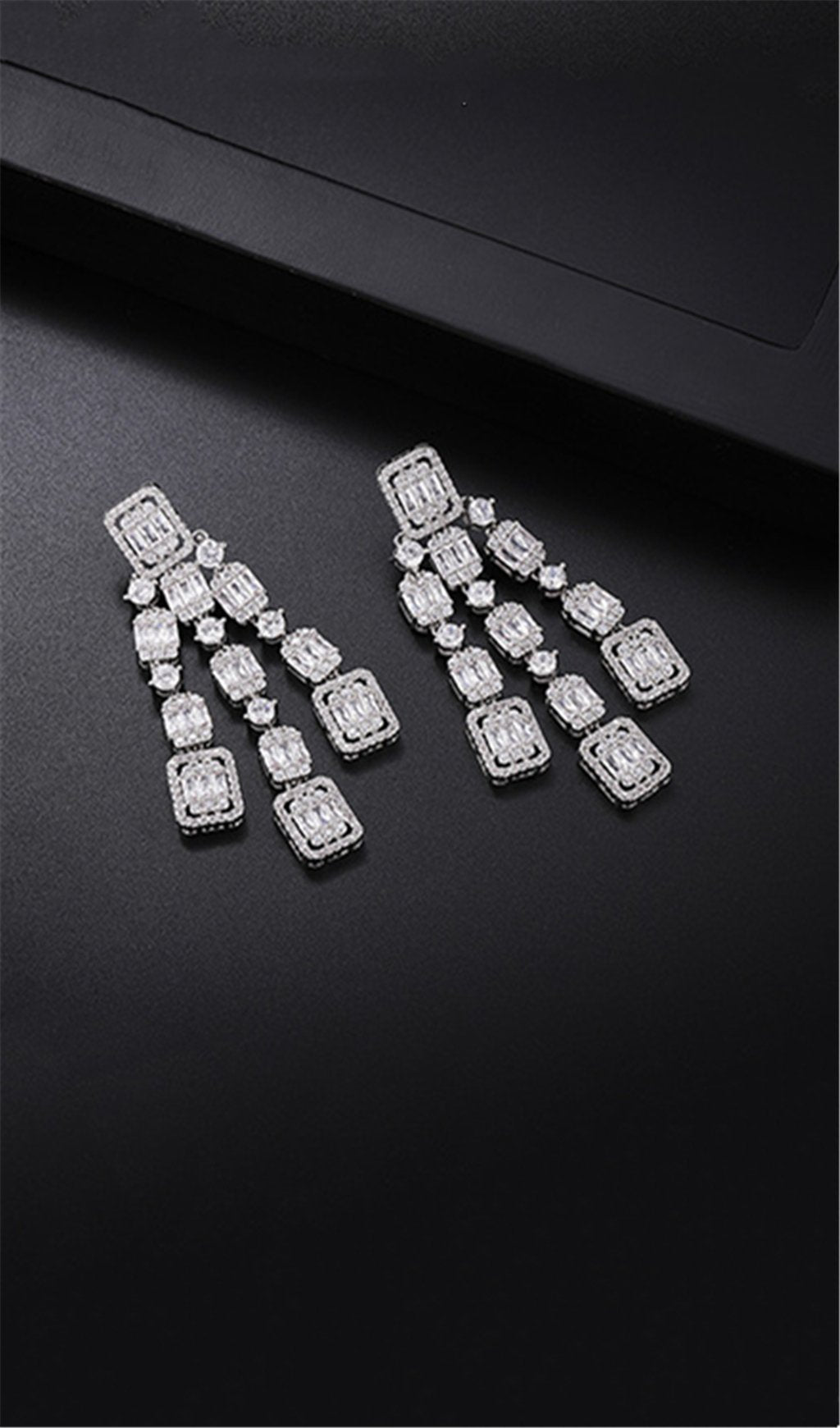 AQUARE LONG ZIRCON EARRINGS FOR WEDDING