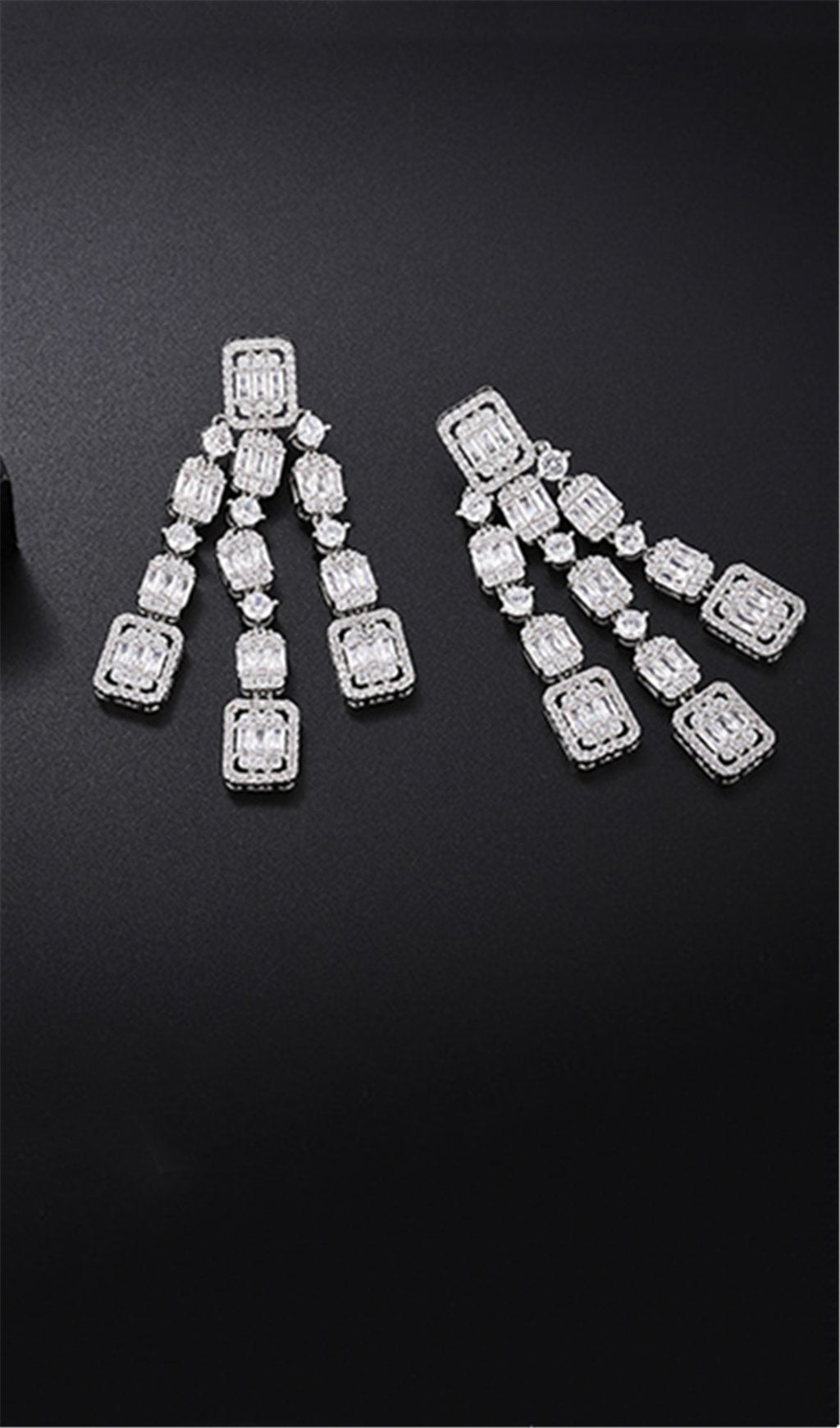 AQUARE LONG ZIRCON EARRINGS FOR WEDDING