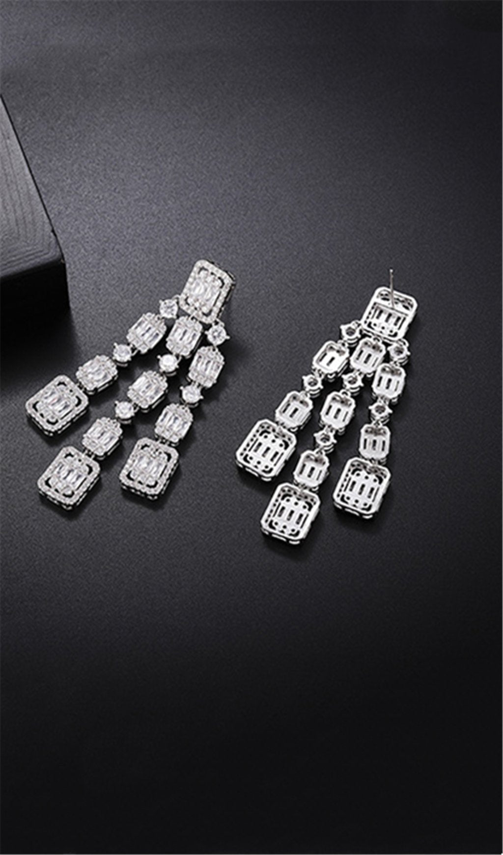 AQUARE LONG ZIRCON EARRINGS FOR WEDDING