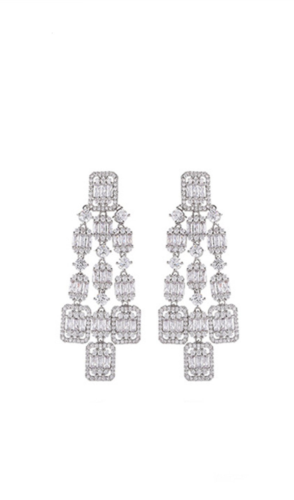 AQUARE LONG ZIRCON EARRINGS FOR WEDDING