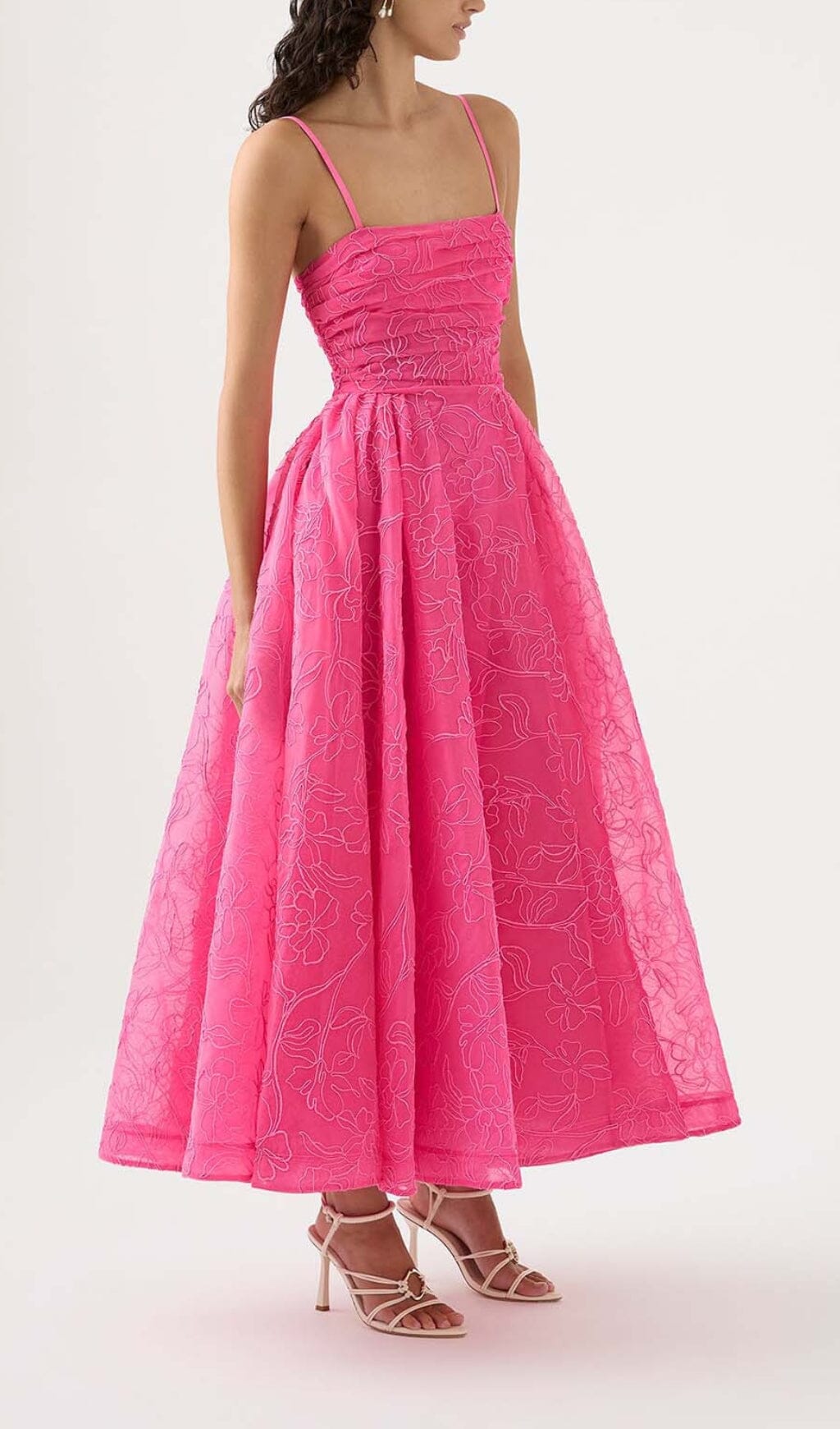 ASYMMETRIC ORGANZA GATHERED MAXI DRESS