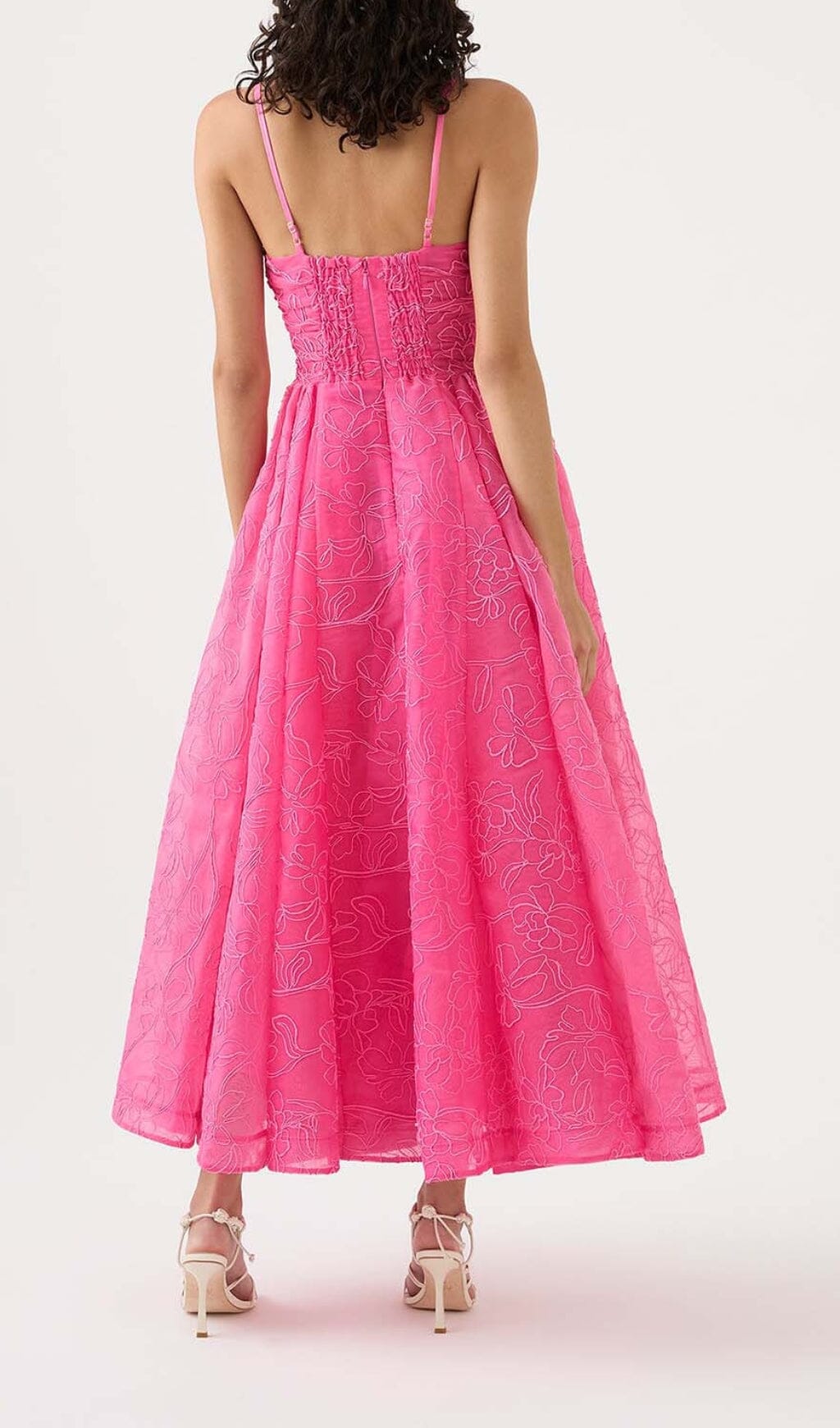 ASYMMETRIC ORGANZA GATHERED MAXI DRESS