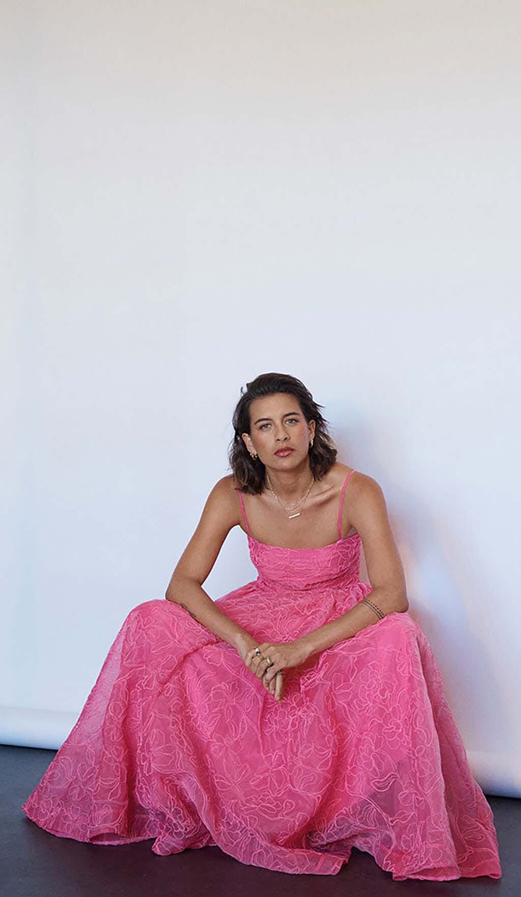 ASYMMETRIC ORGANZA GATHERED MAXI DRESS